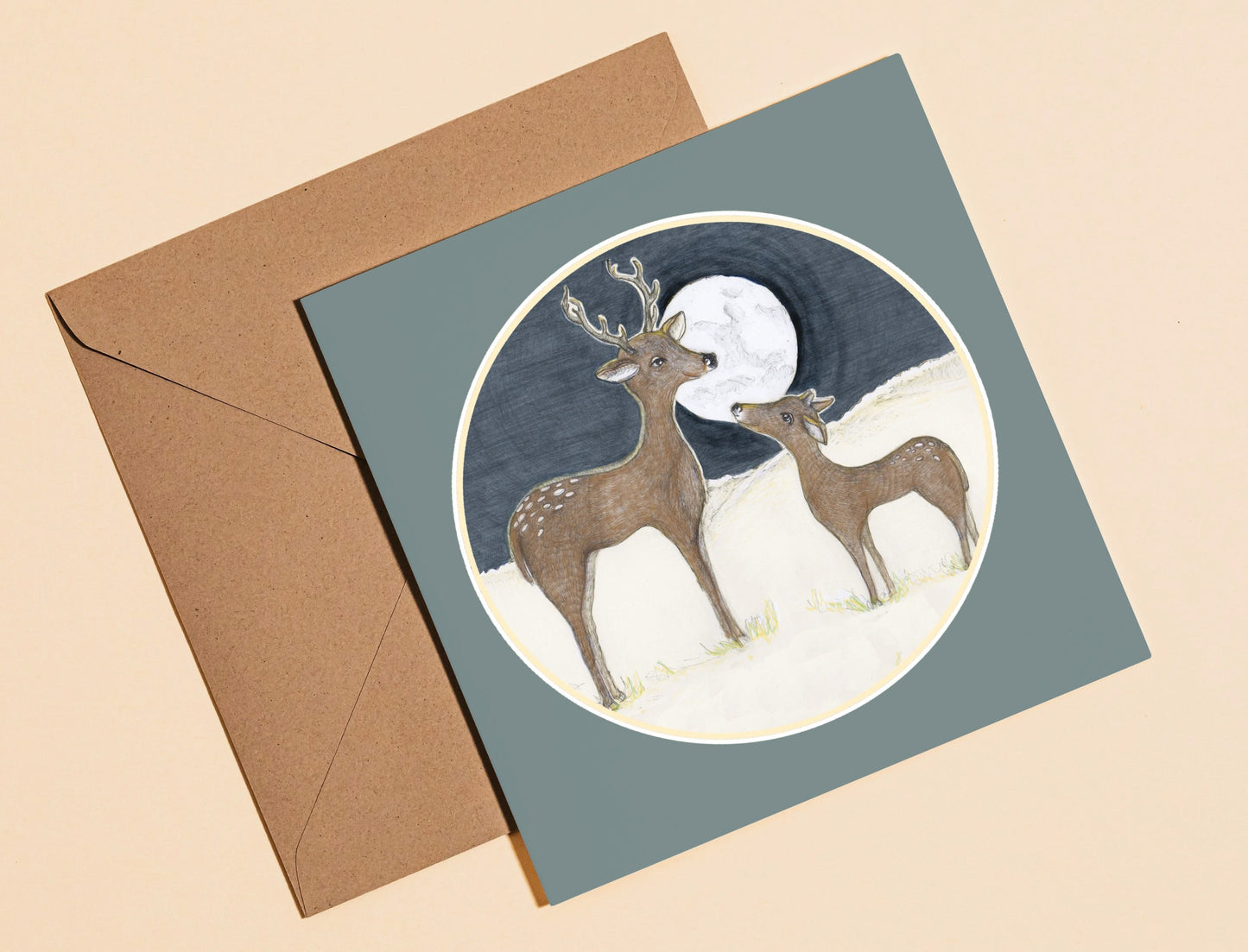 Deer moonlight card - Rebecca Carr Artist greetings card just a card yorkshire artist