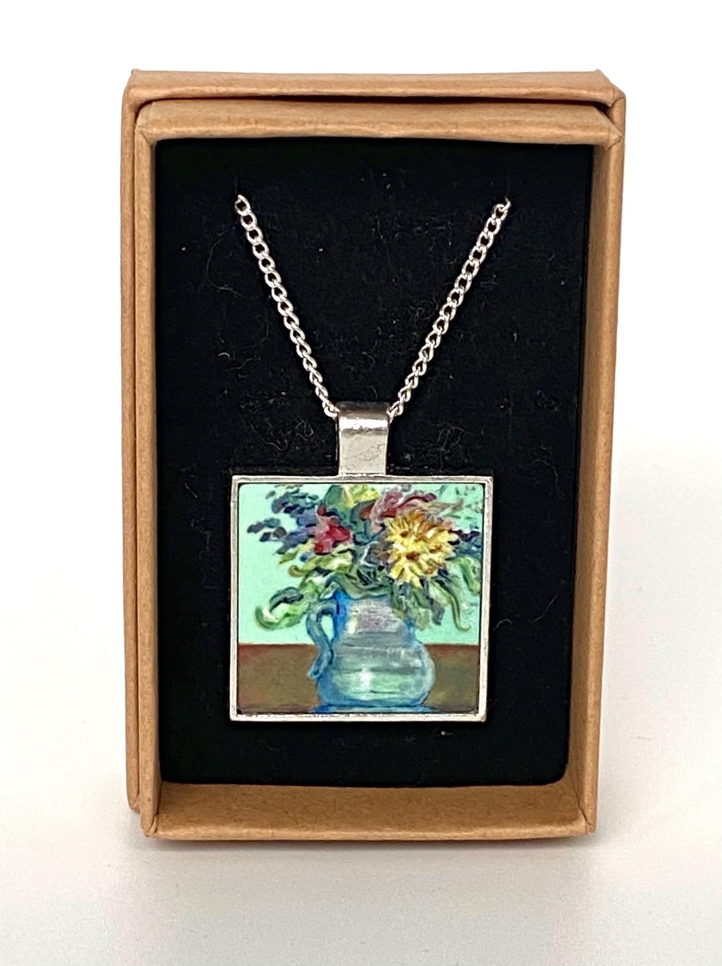 Mint and flowers card and necklace gift set