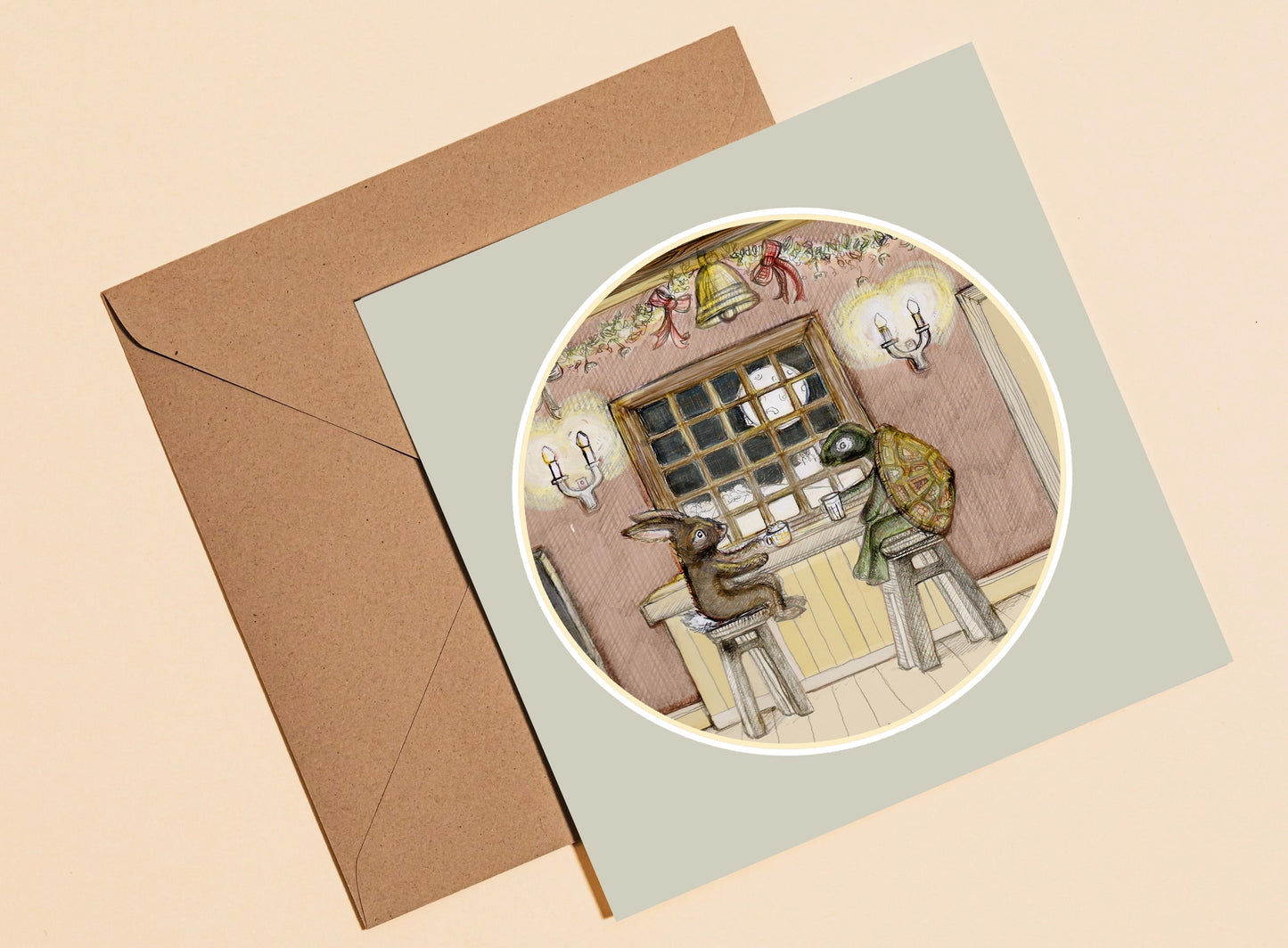 Hare and the Tortoise Christmas card - Rebecca Carr Artist greetings card just a card yorkshire artist