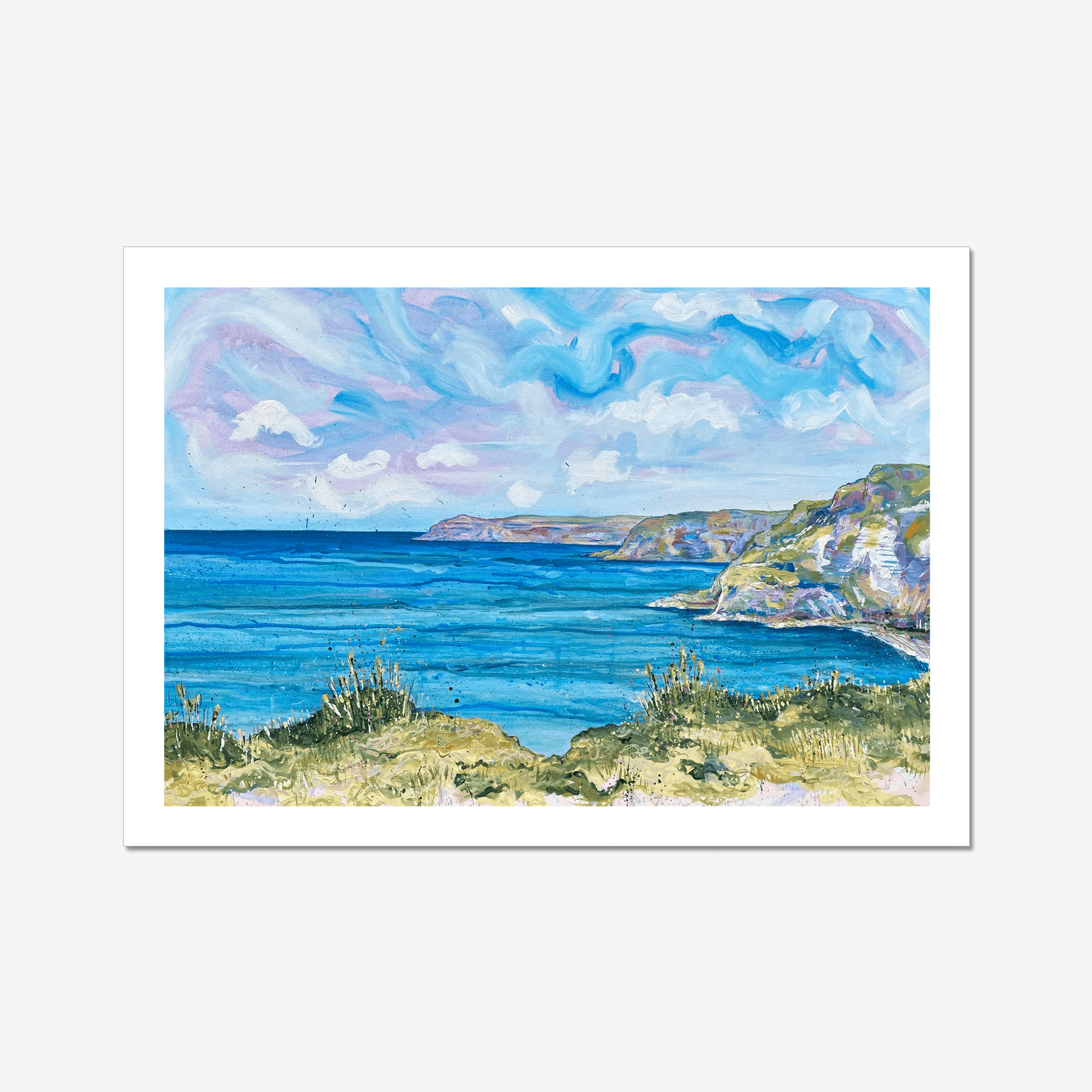 Signed limited edition expressive coastal print in azul blues by Rebecca Carr