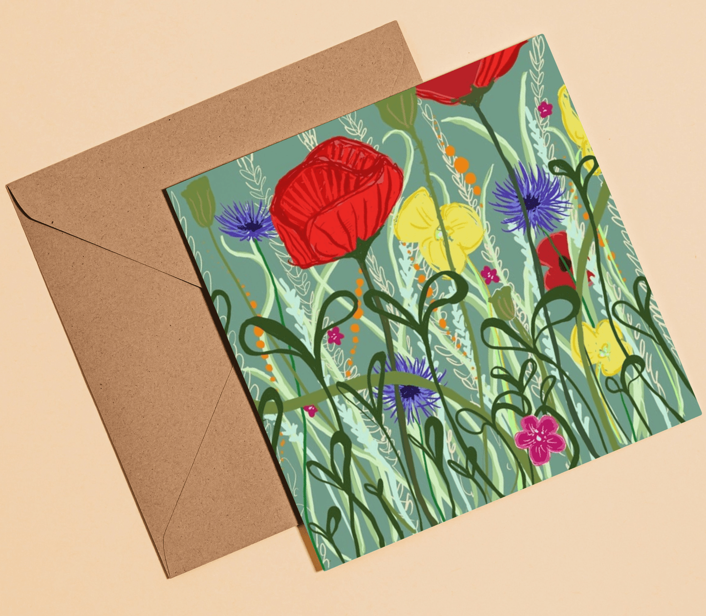 Poppies and wildflower card - Rebecca Carr Artist