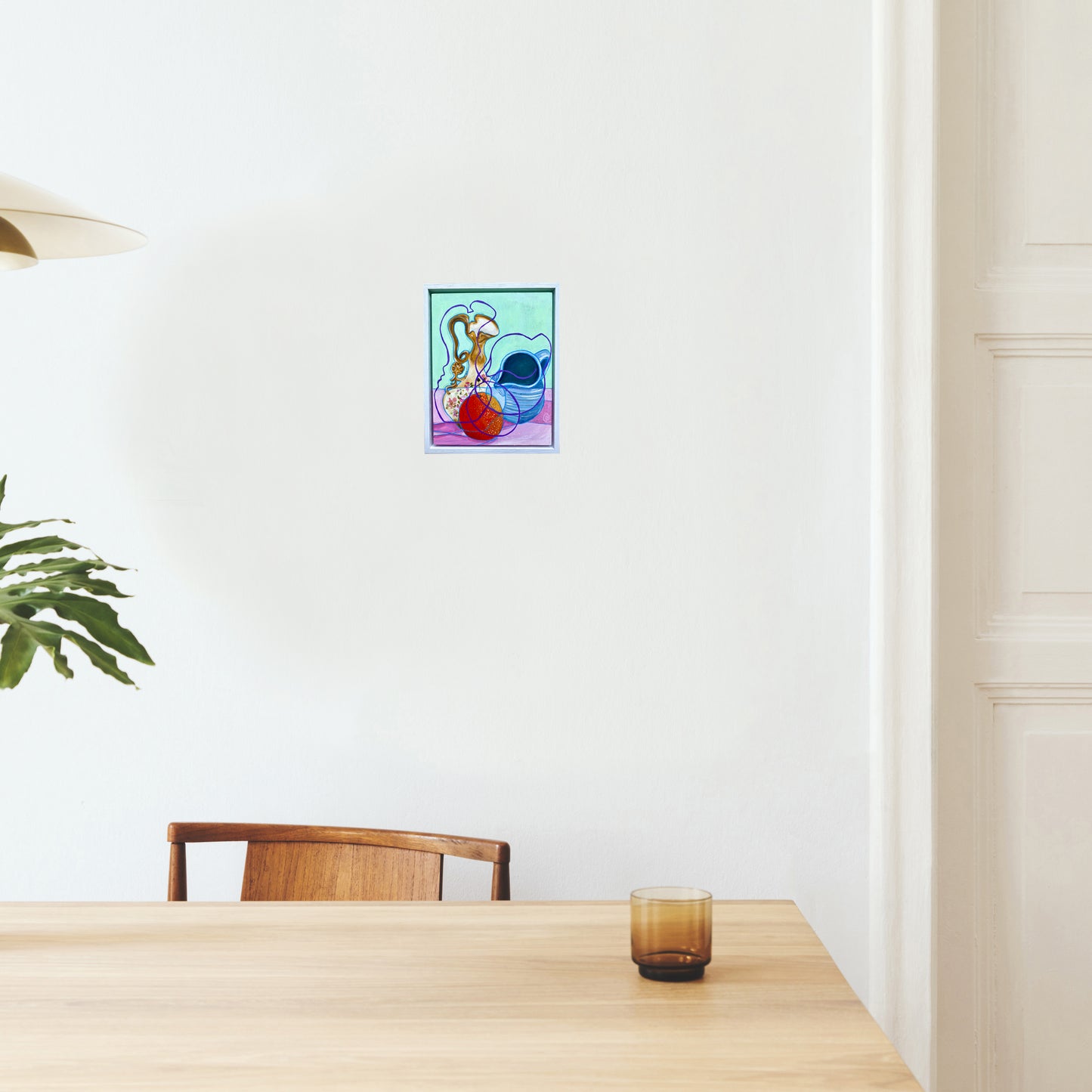 Original Contemporary Still Life Painting: Mint still life with blue jug and orange