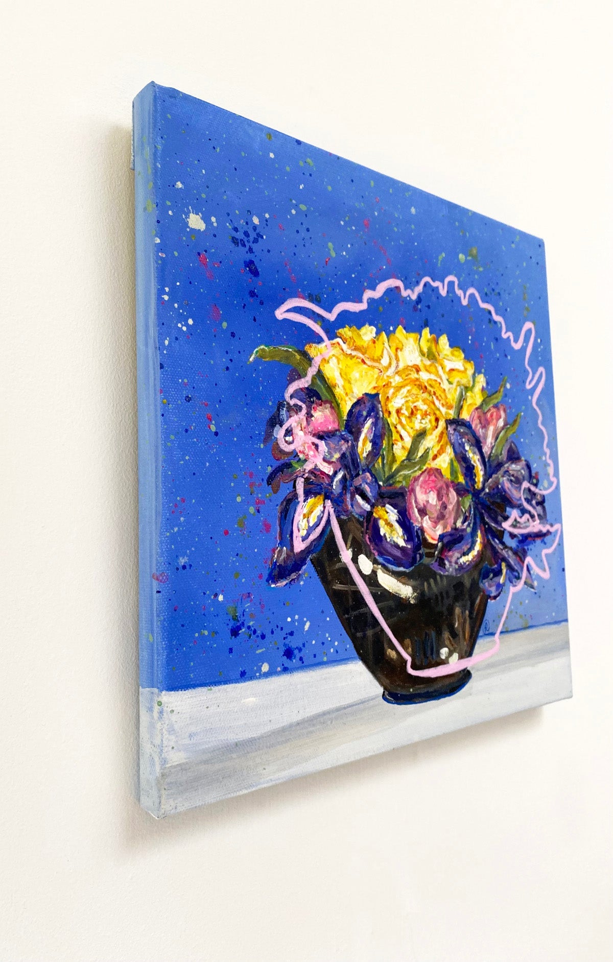 3 Yellow Roses Tulips, Irises & Splashes - Rebecca Carr Artist