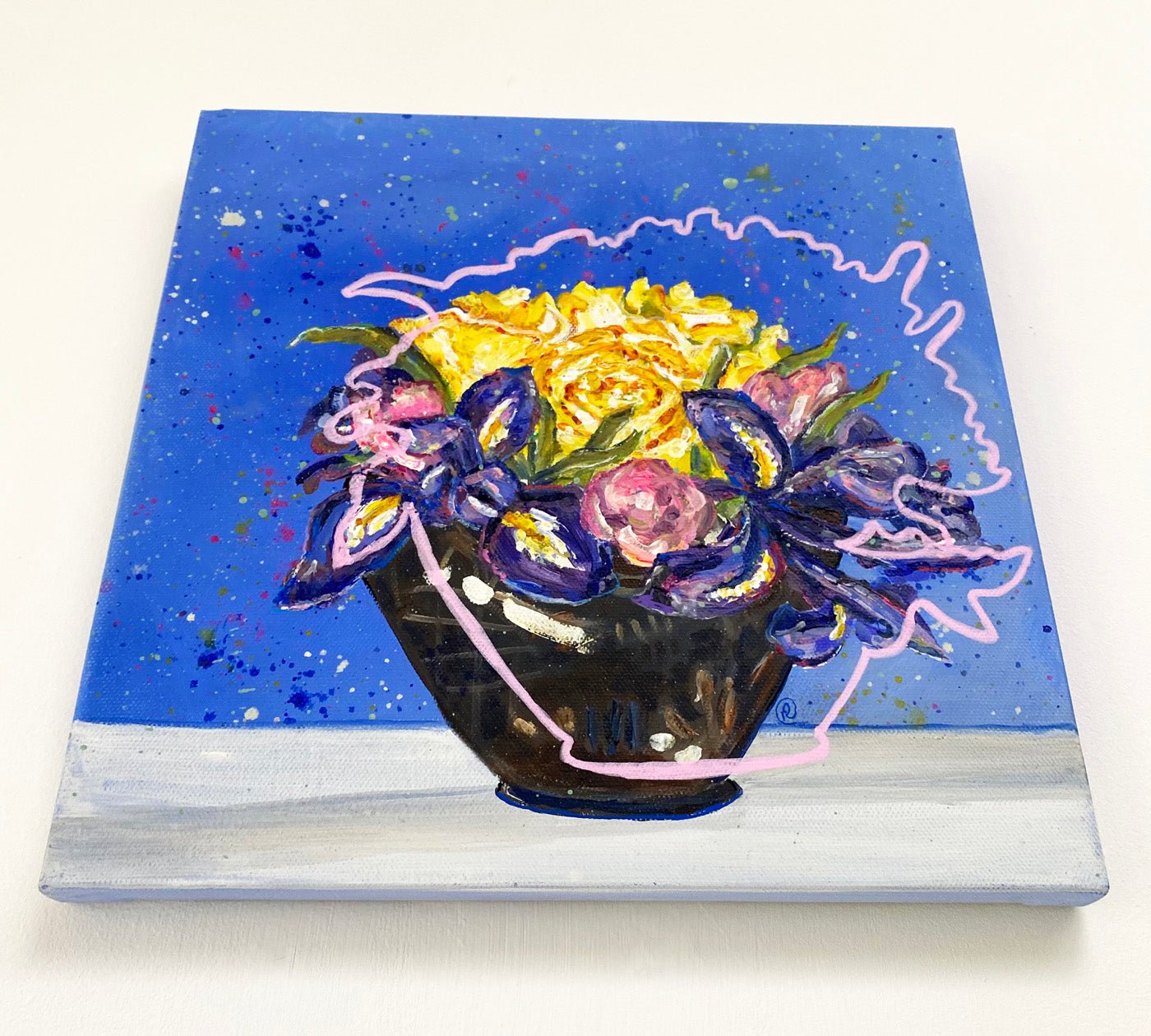 3 Yellow Roses Tulips, Irises & Splashes - Rebecca Carr Artist