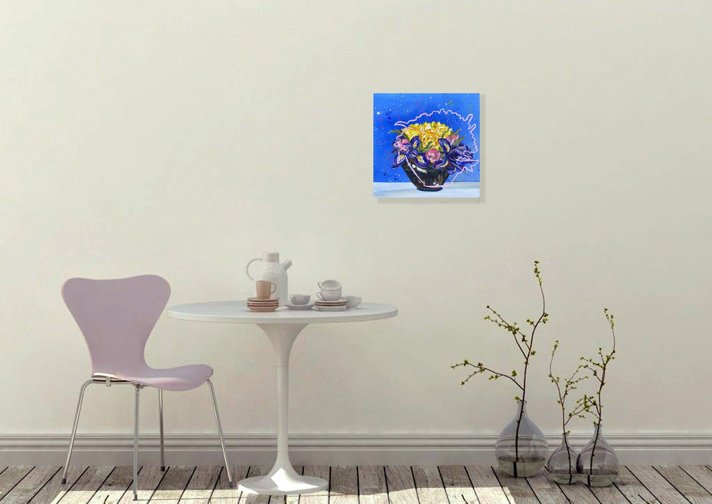 3 Yellow Roses Tulips, Irises & Splashes - Rebecca Carr Artist