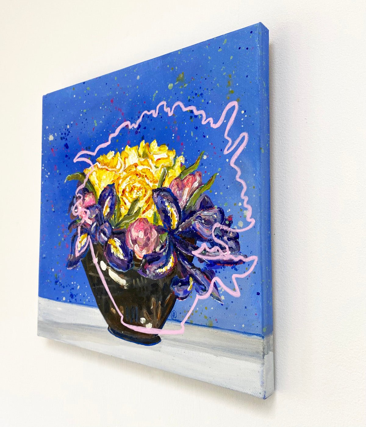 3 Yellow Roses Tulips, Irises & Splashes - Rebecca Carr Artist