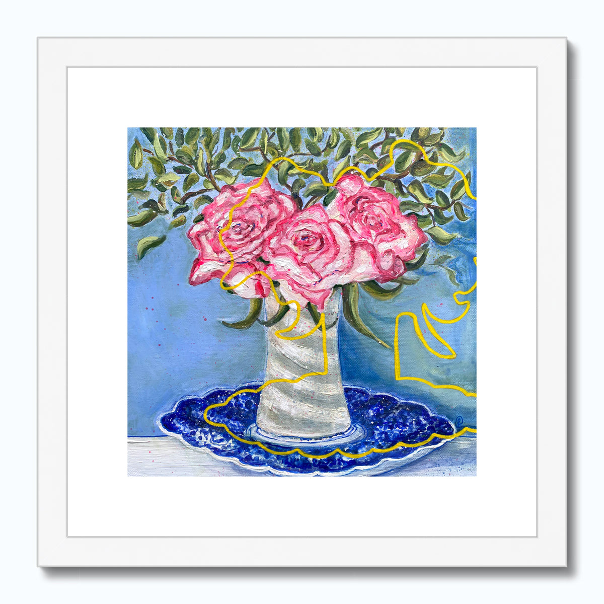 Pink roses poised, flower print - Rebecca Carr Artist
