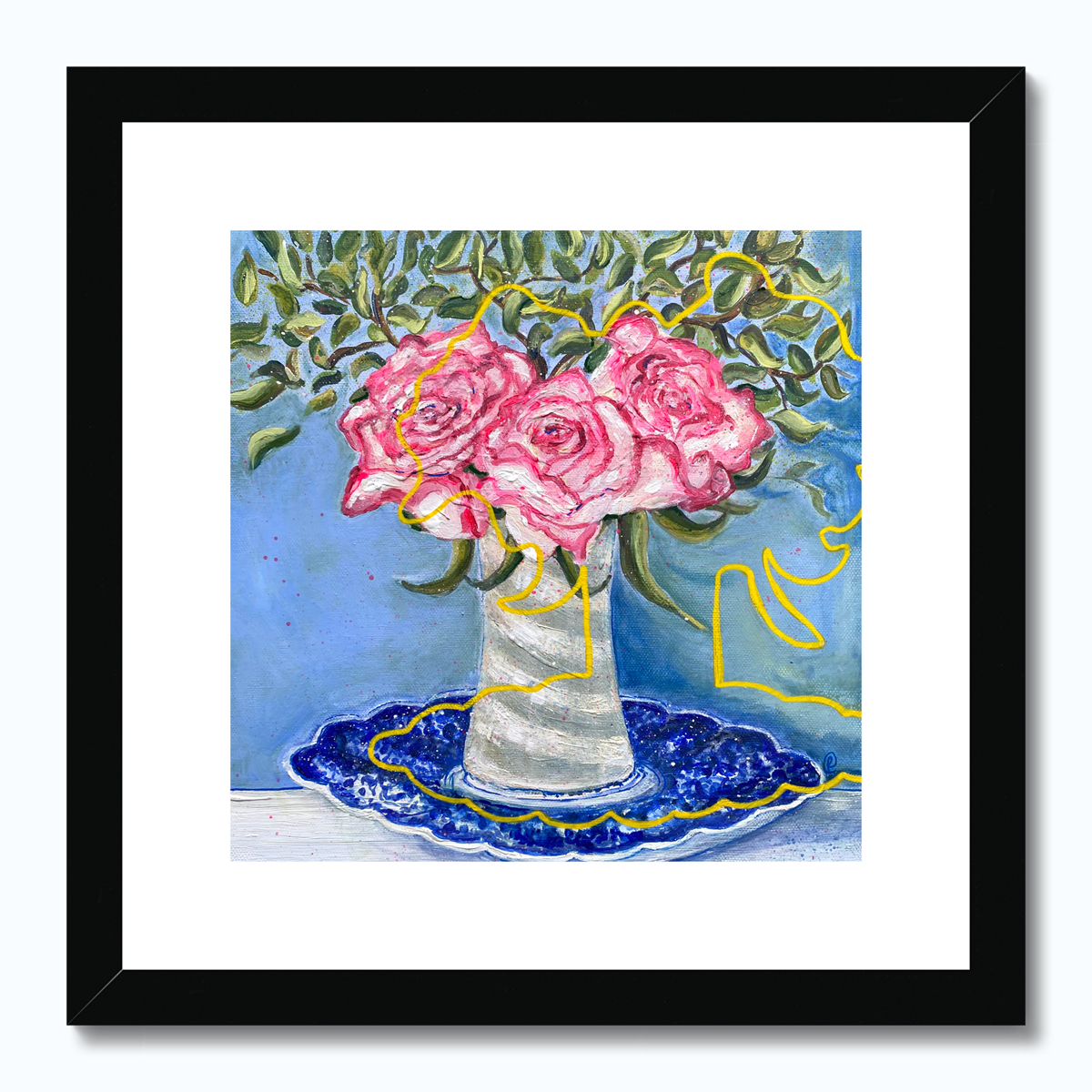 Pink roses poised, flower print - Rebecca Carr Artist