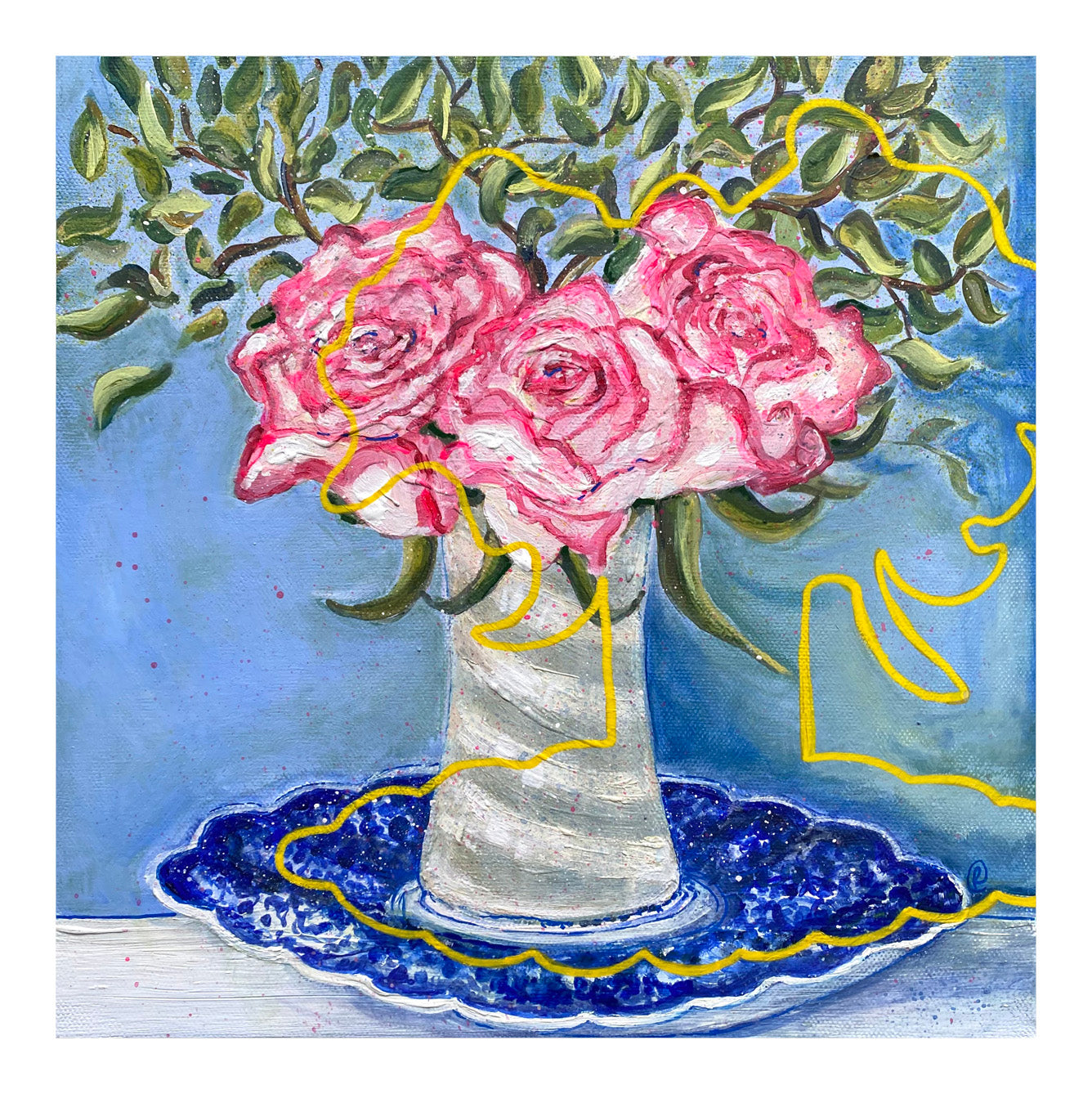 Pink roses poised, flower print - Rebecca Carr Artist