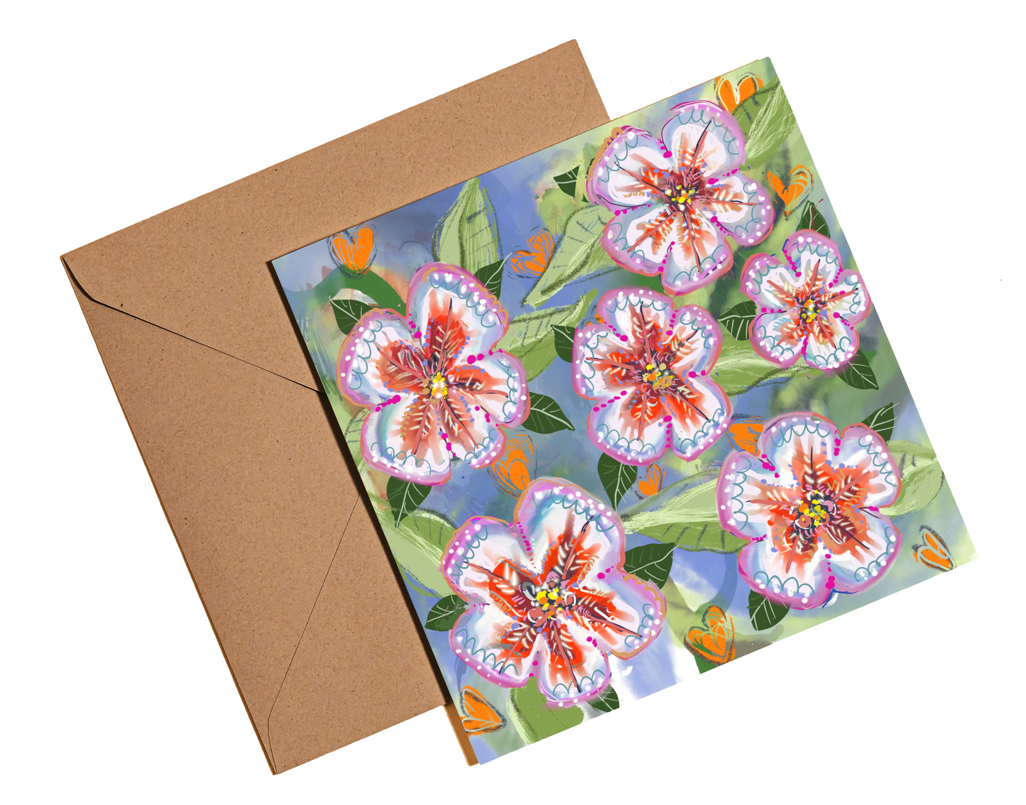 Multi colour tropical flower card - Rebecca Carr Artist
