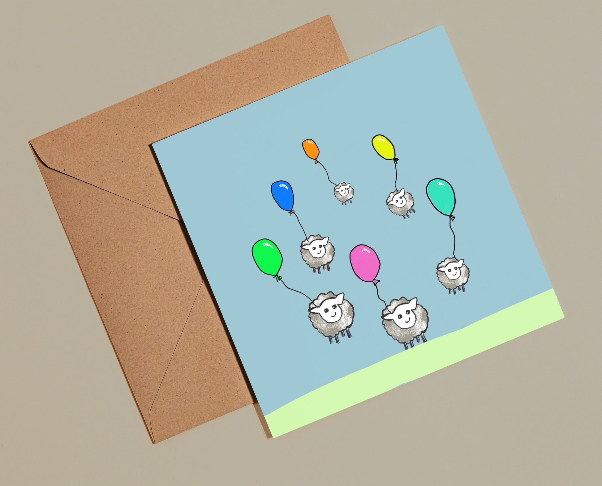 Sheep balloon card - Rebecca Carr Artist