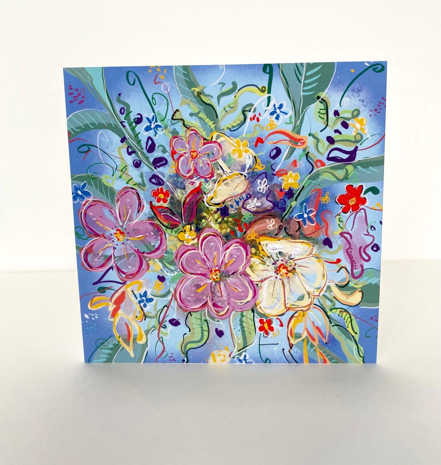 Blue flower burst greetings card - Rebecca Carr Artist
