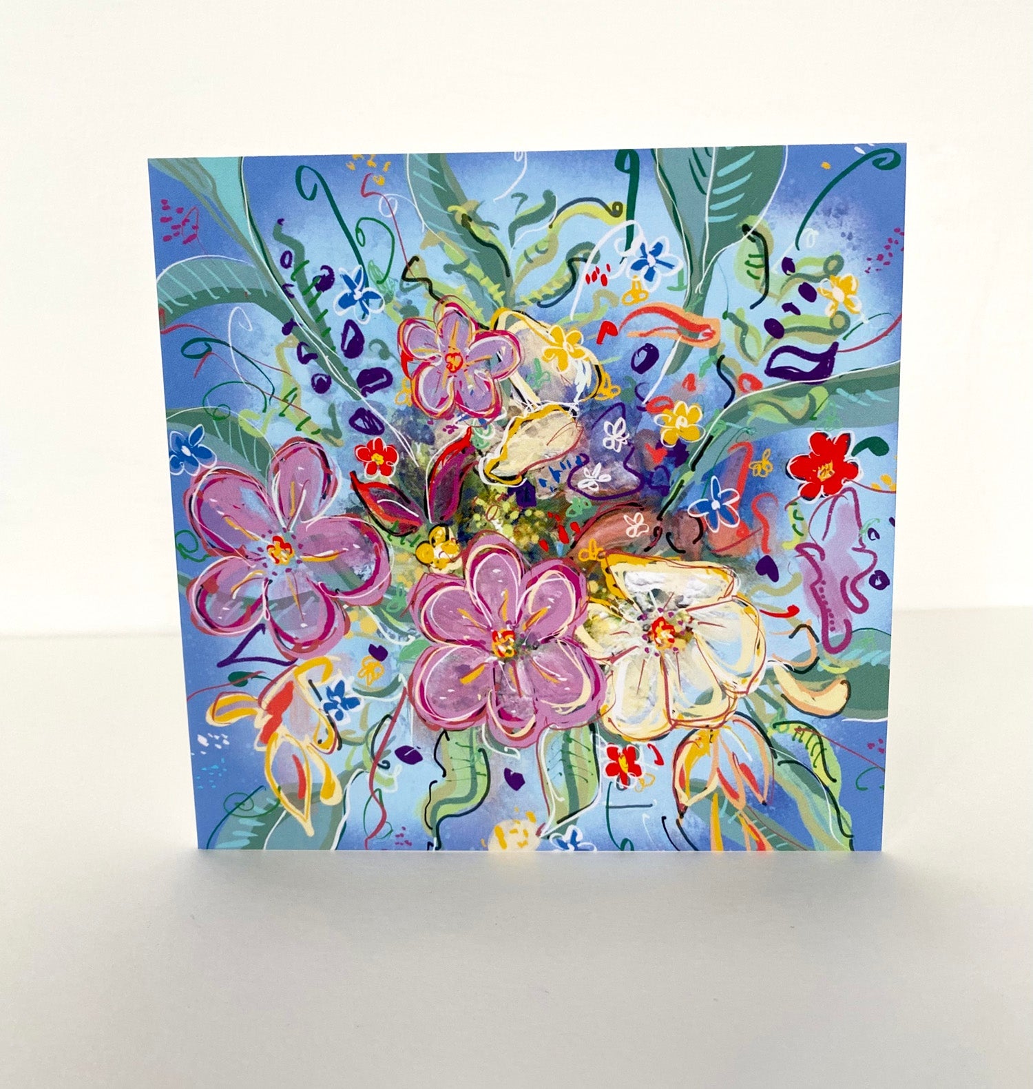 Blue flower burst greetings card - Rebecca Carr Artist