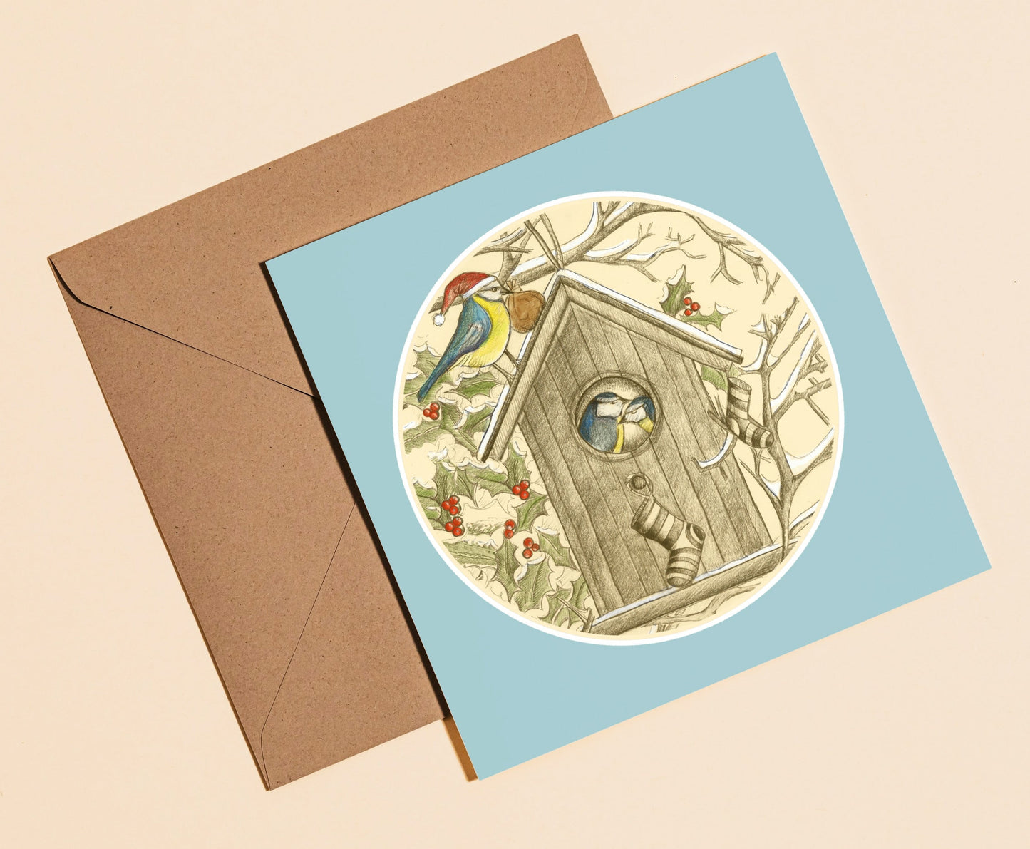 Christmas at the birdhouse - Rebecca Carr Artist greetings card just a card yorkshire artist