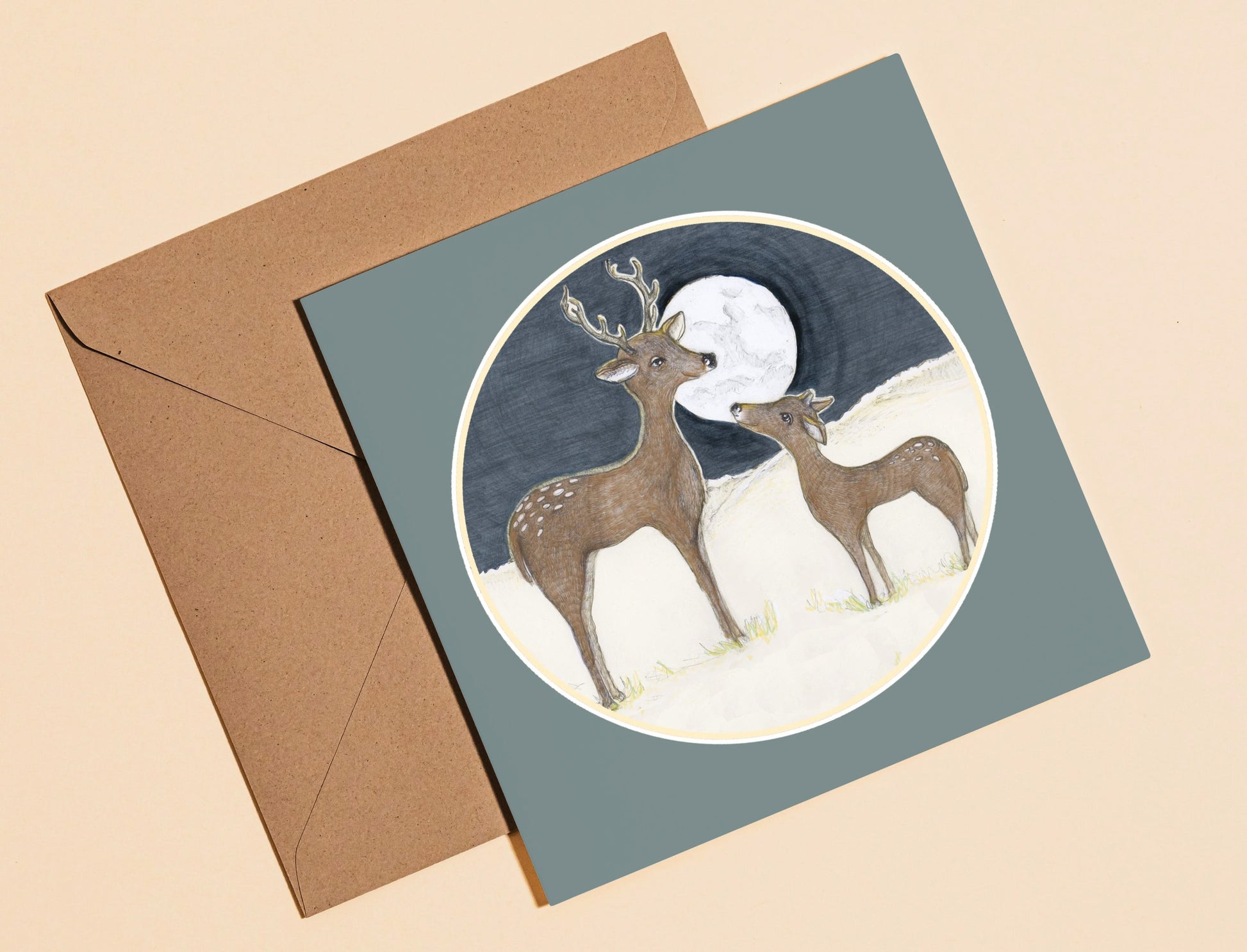 Deer moonlight card - Rebecca Carr Artist greetings card just a card yorkshire artist