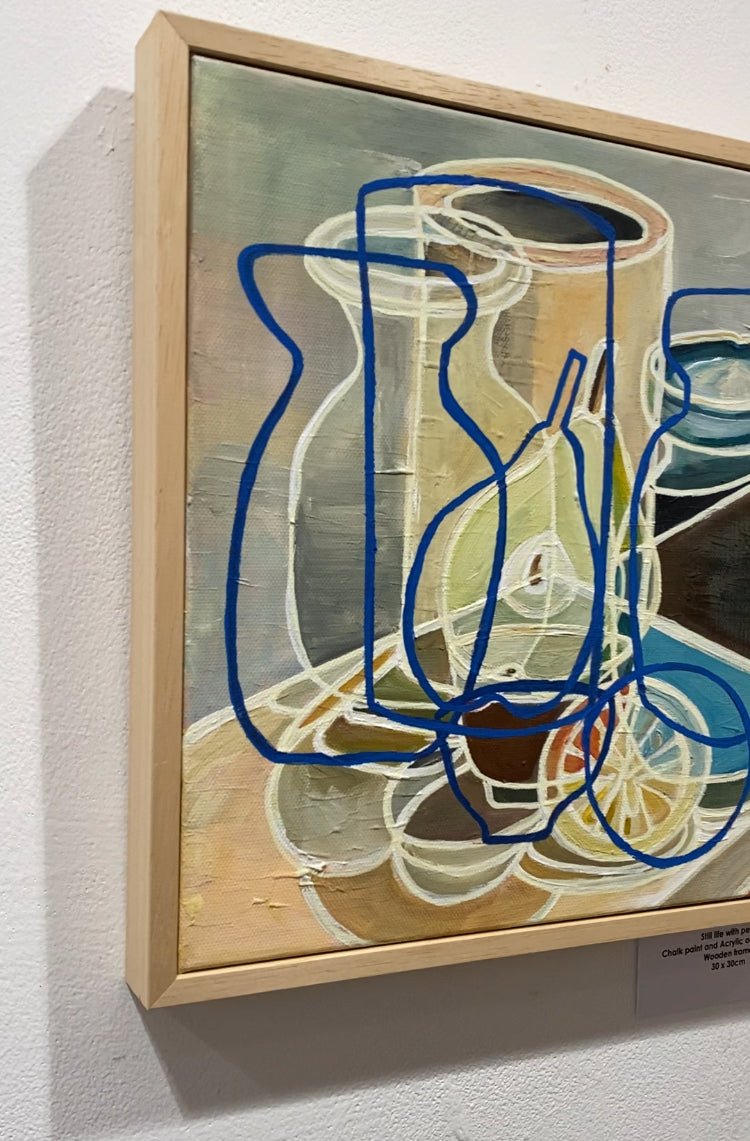 Still life with studio pottery and pear - Rebecca Carr Artist