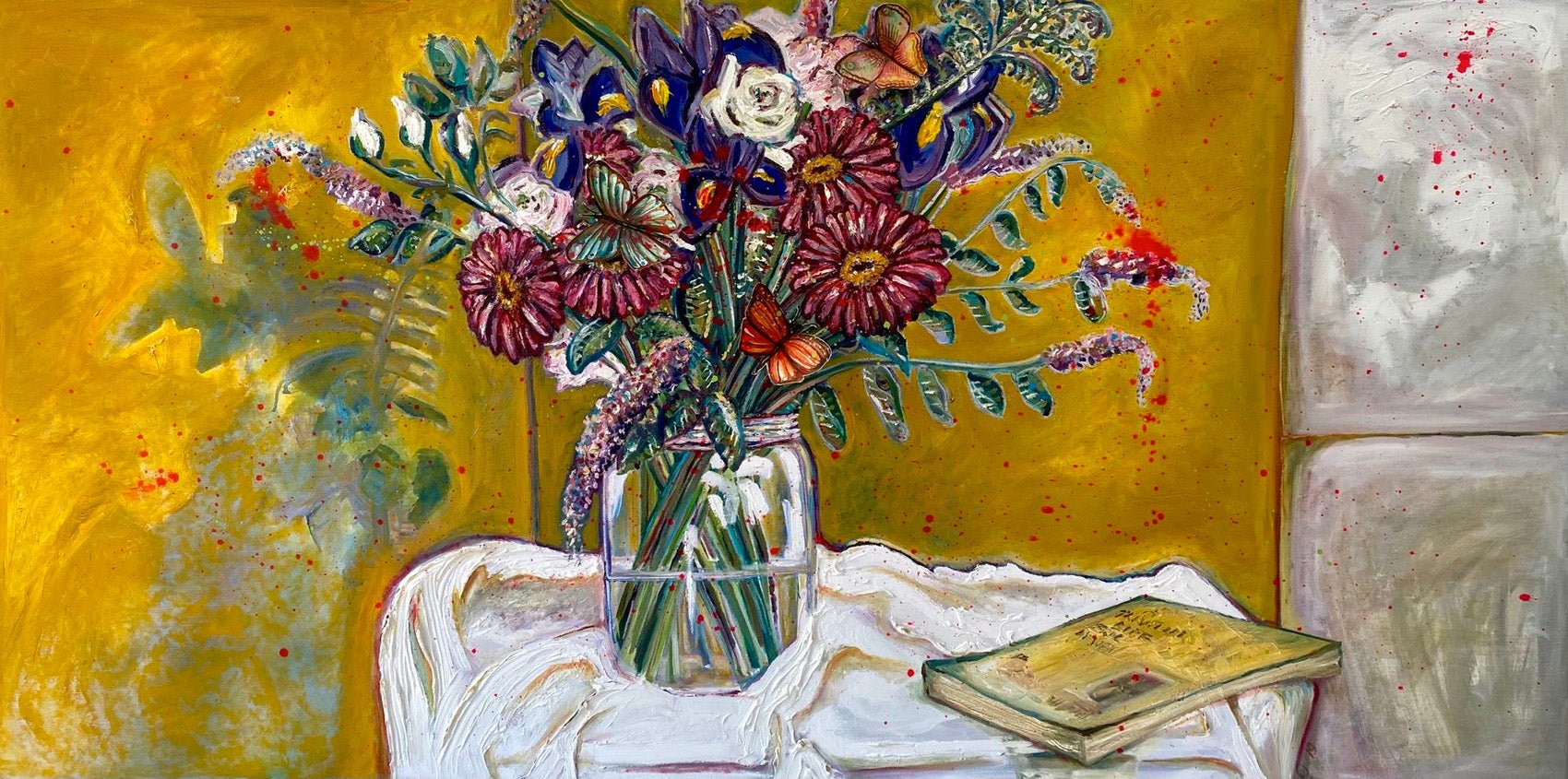 Flowers with butterflies and the unread book - Rebecca Carr Artist