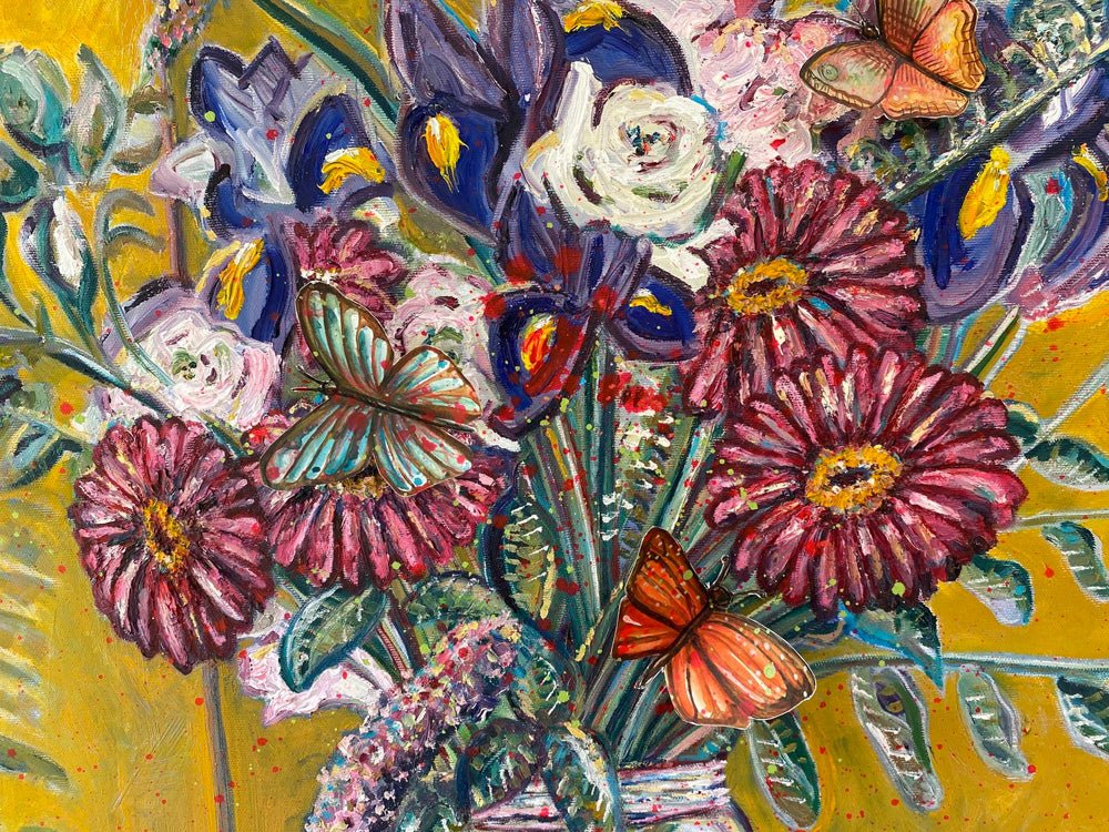 Flowers with butterflies and the unread book - Rebecca Carr Artist