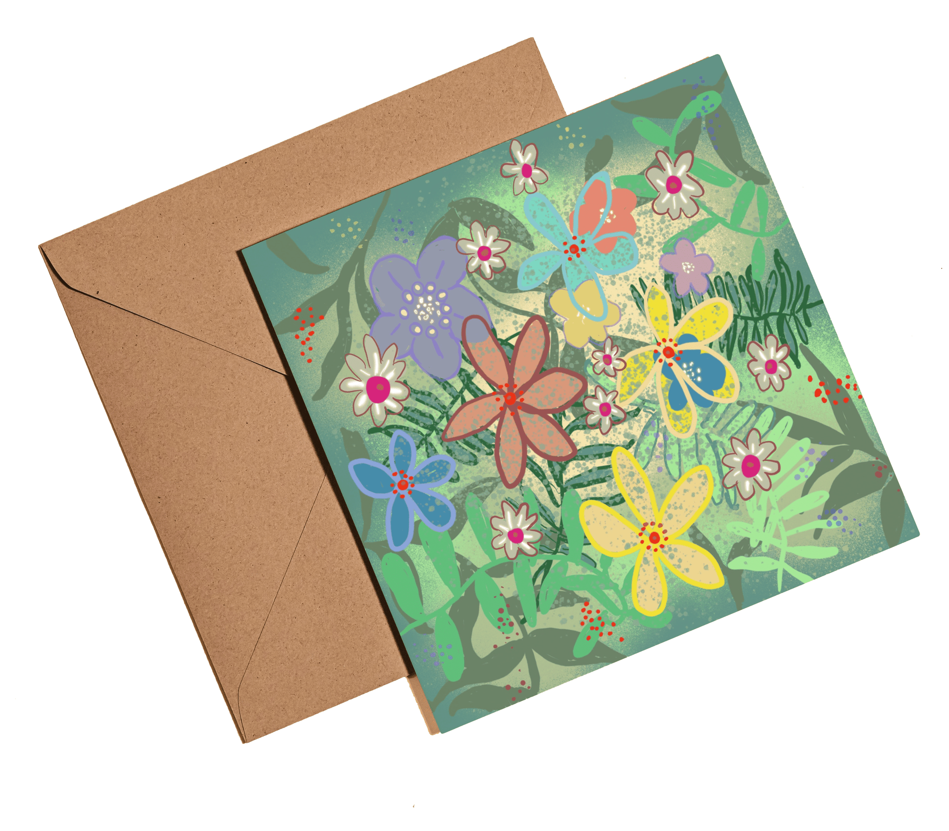 Green flower burst greetings card - Rebecca Carr Artist