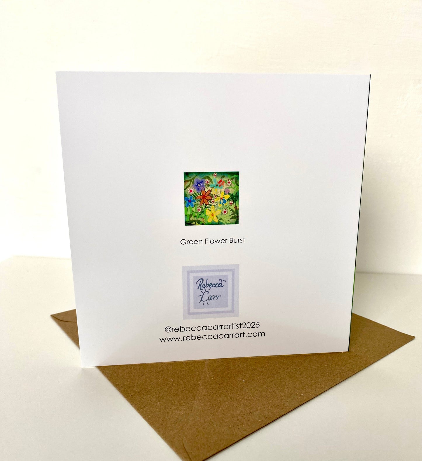 Green flower burst greetings card - Rebecca Carr Artist