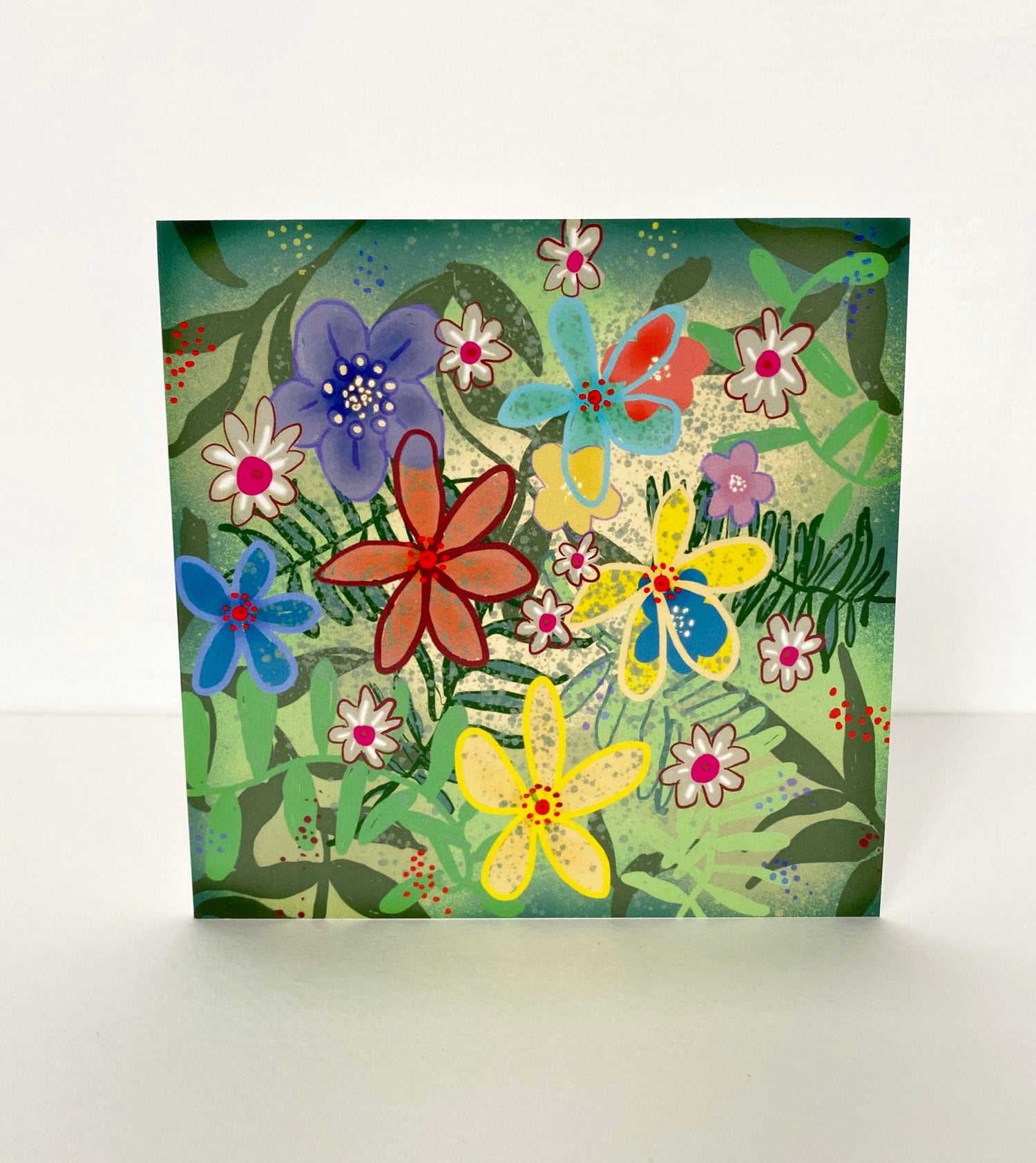 Green flower burst greetings card - Rebecca Carr Artist