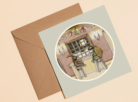 Hare and the Tortoise Christmas card - Rebecca Carr Artist