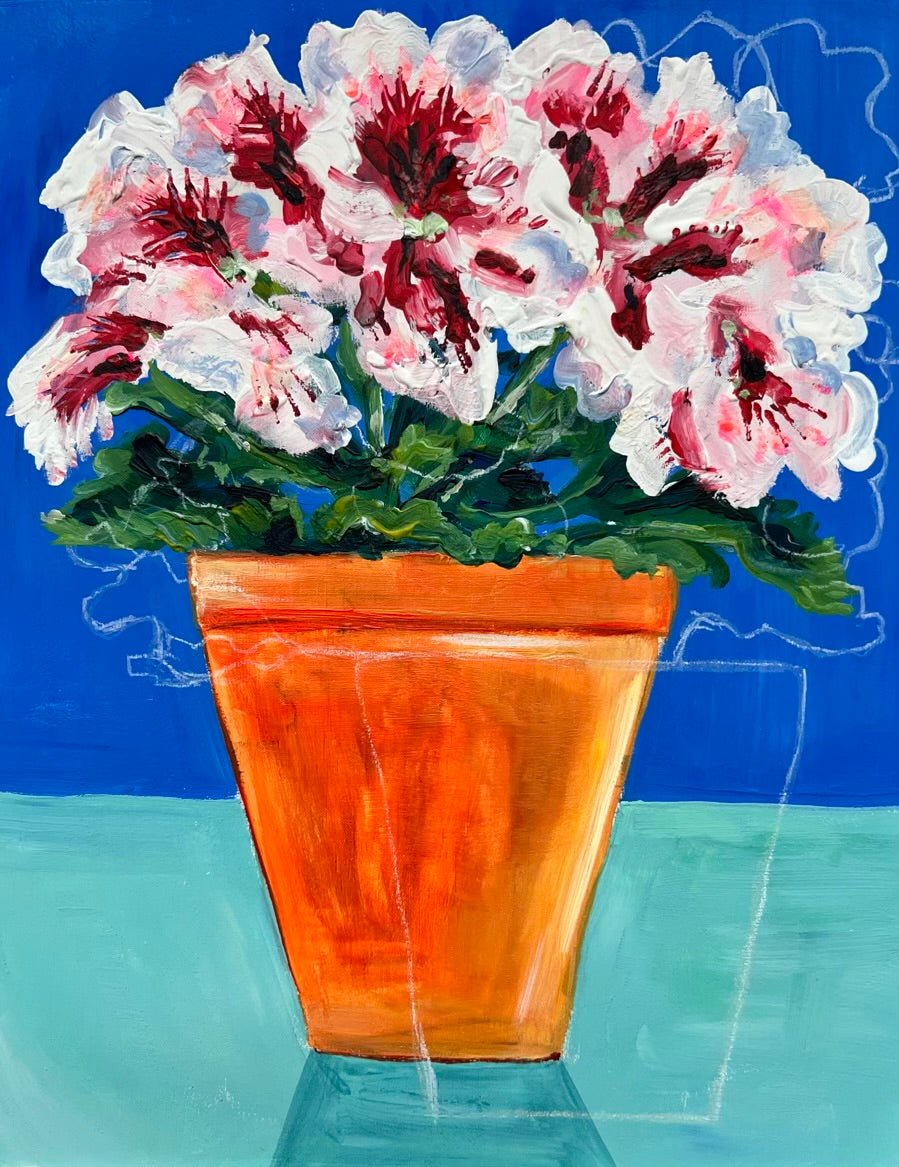 Indoor geranium in a terracotta pot - Rebecca Carr ArtistOriginal artworkRebecca Carr ArtistIndoor geranium in a terracotta pot