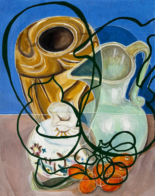 New! Original Contemporary Still Life Painting: Blue with art nouveau vase and kumquats - Rebecca Carr ArtistOriginal artworkRebecca Carr ArtistNew! Original Contemporary Still Life Painting: Blue with art nouveau vase and kumquats