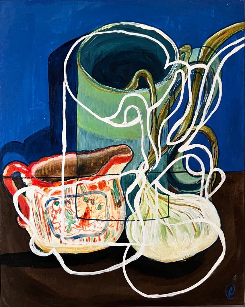 New! Original Contemporary Still Life Painting: Blue withe pottery, Japanese jug and spring onion - Rebecca Carr ArtistOriginal artworkRebecca Carr ArtistNew! Original Contemporary Still Life Painting: Blue withe pottery, Japanese jug and spring onion