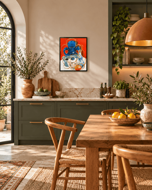 New! Original Contemporary Still Life Painting: Orange with blue jar and egg - Rebecca Carr ArtistOriginal artworkRebecca Carr ArtistNew! Original Contemporary Still Life Painting: Orange with blue jar and egg