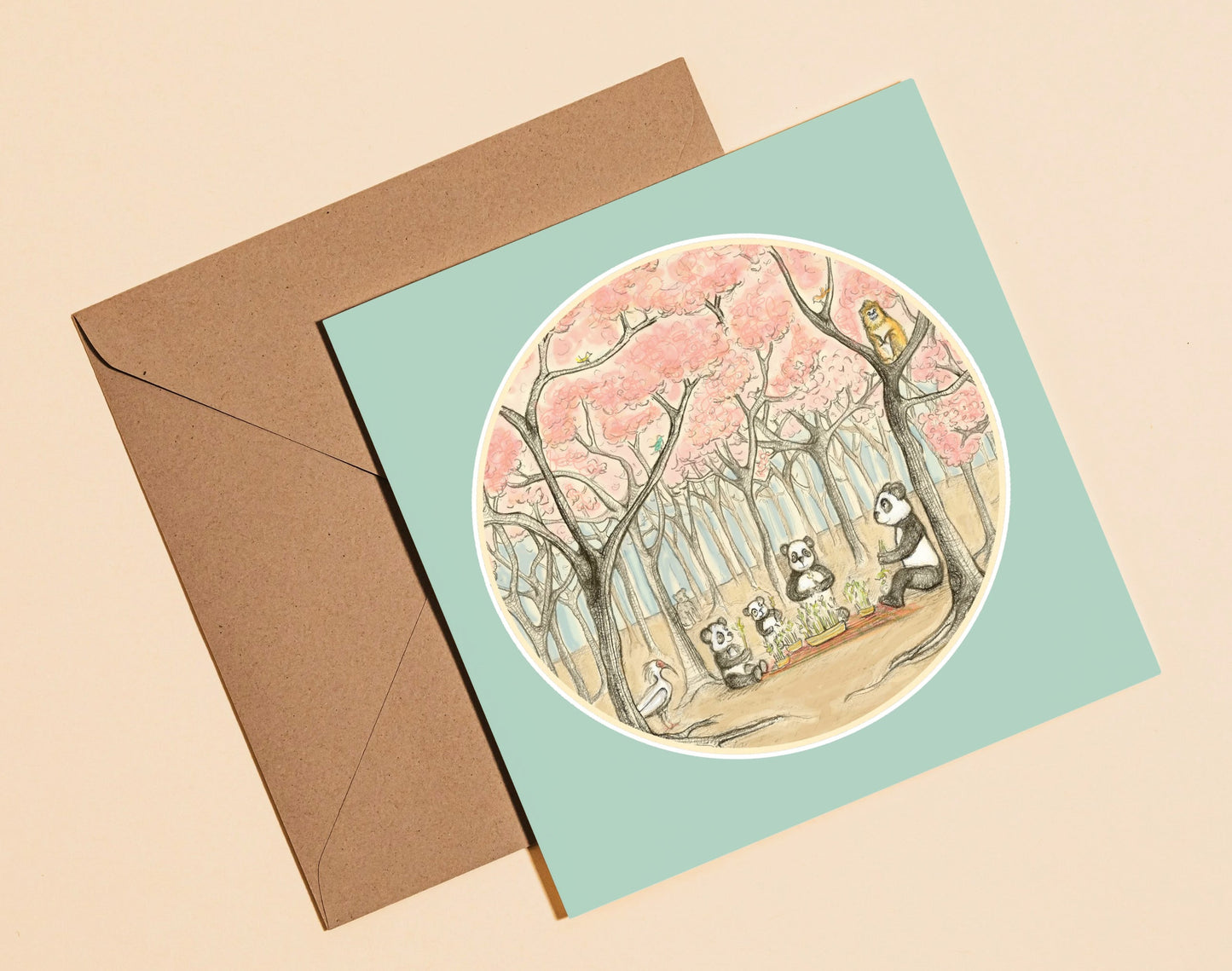 Panda picnic card - Rebecca Carr Artist greetings card just a card yorkshire artist