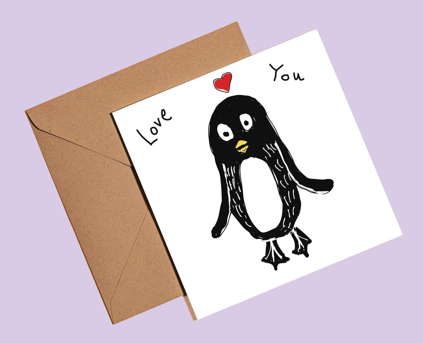 Penguin 'love you' card - Rebecca Carr Artist