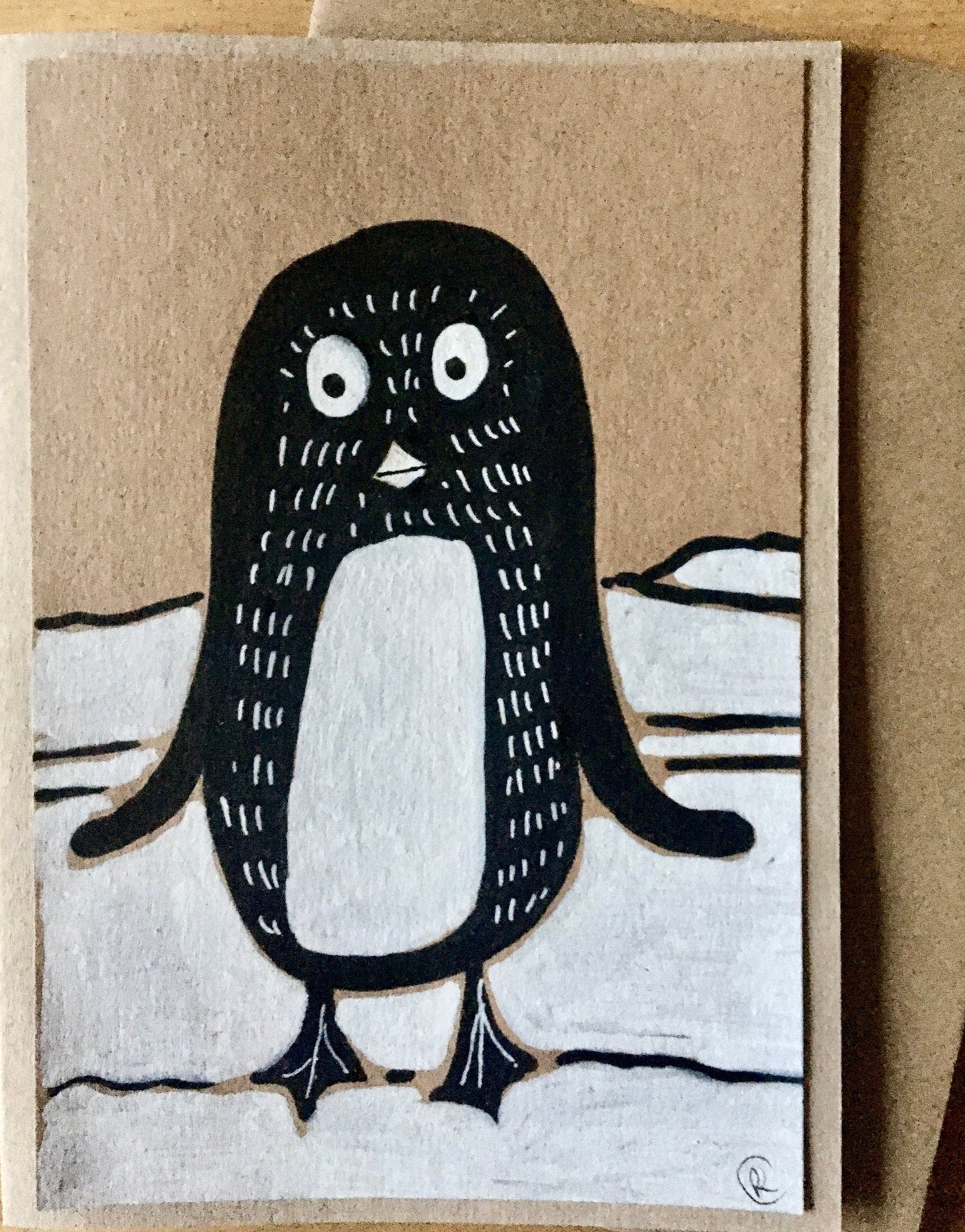 penguin card and envekope artist rebecca carr