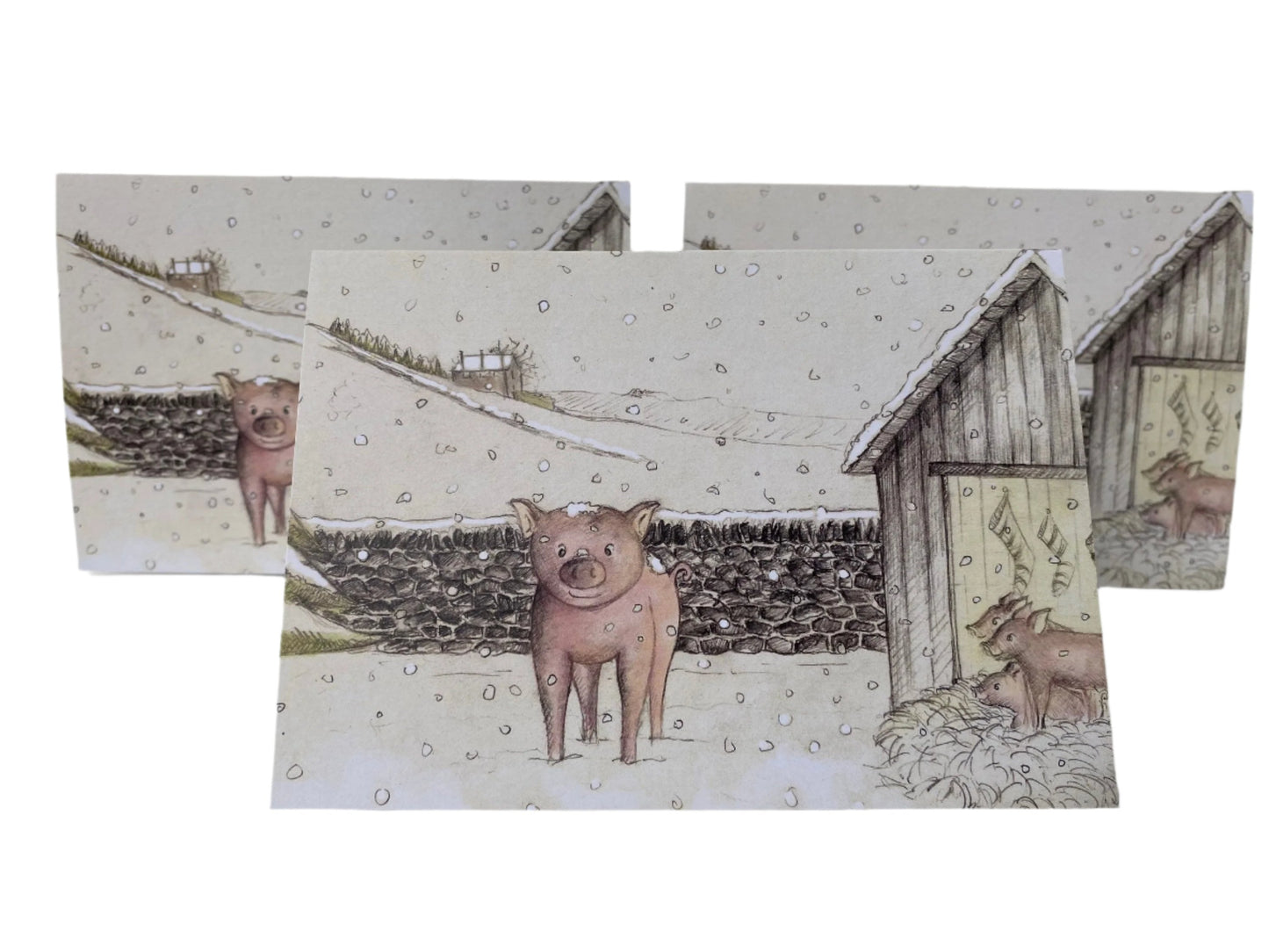 pigs in snow lalabuds christmas cards