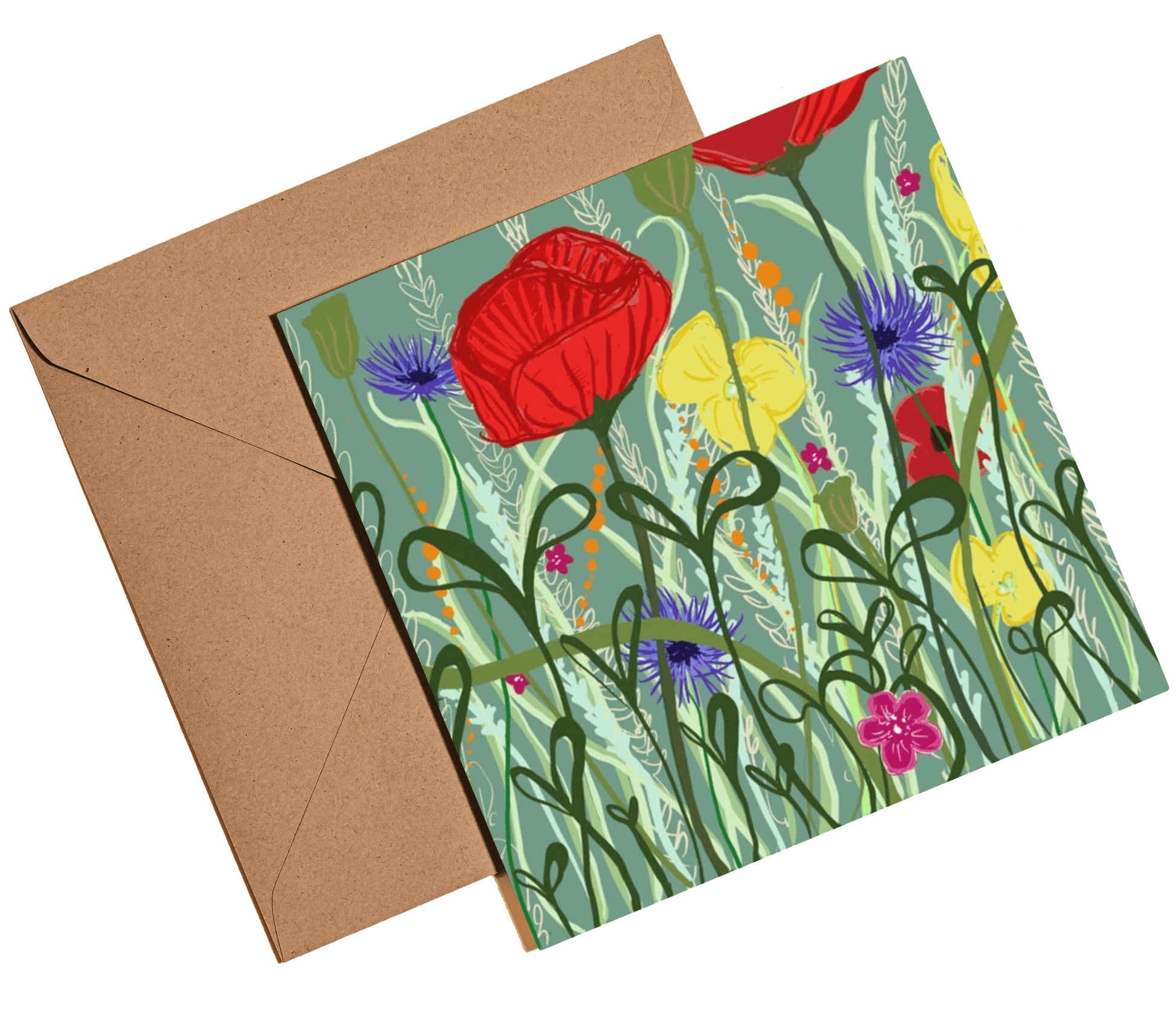 Poppies and wildflower card - Rebecca Carr Artist
