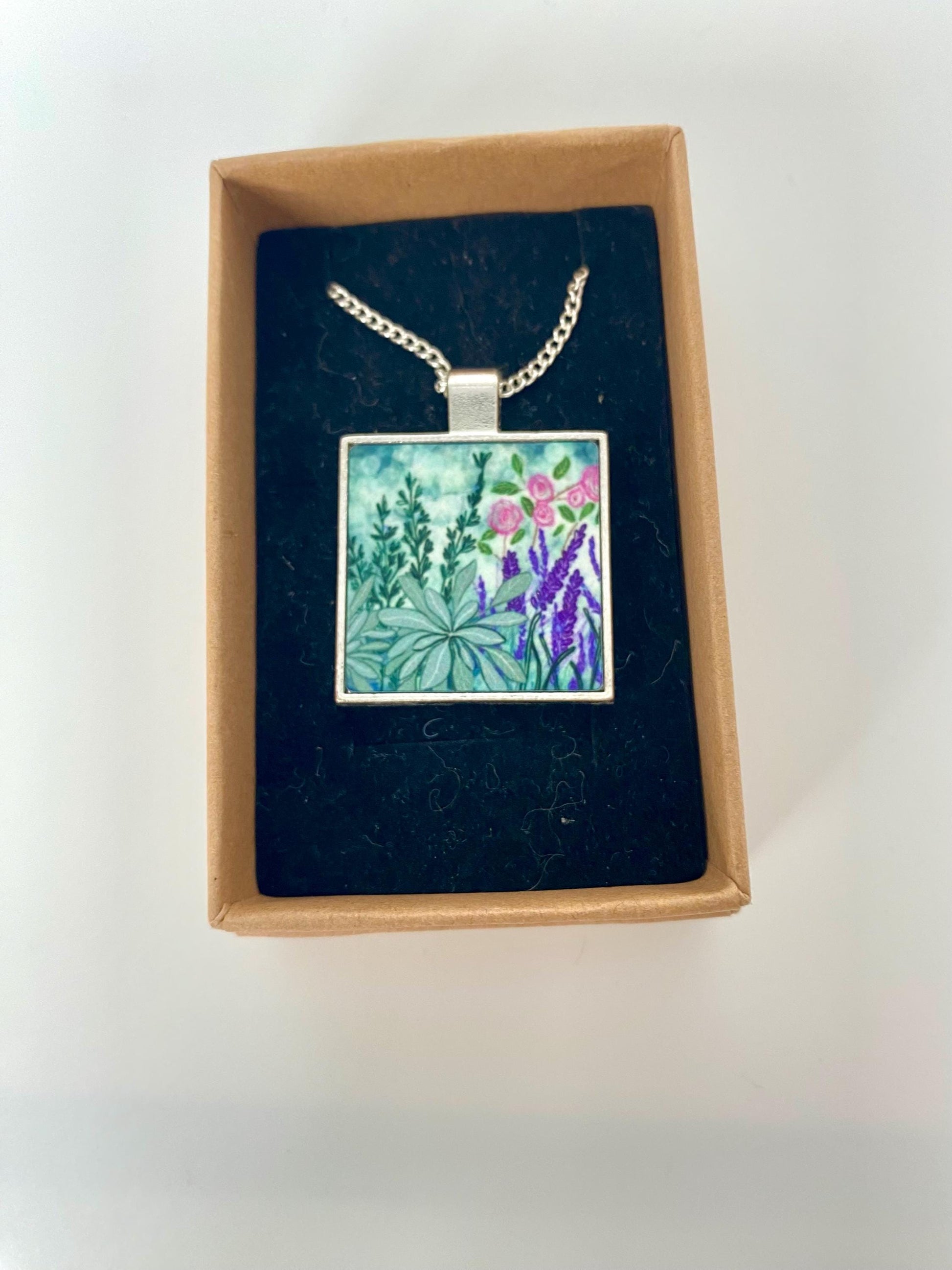 Rosemary, lavender and sage flower card and necklace gift set - Rebecca Carr ArtistRebecca Carr ArtistRosemary, lavender and sage flower card and necklace gift set