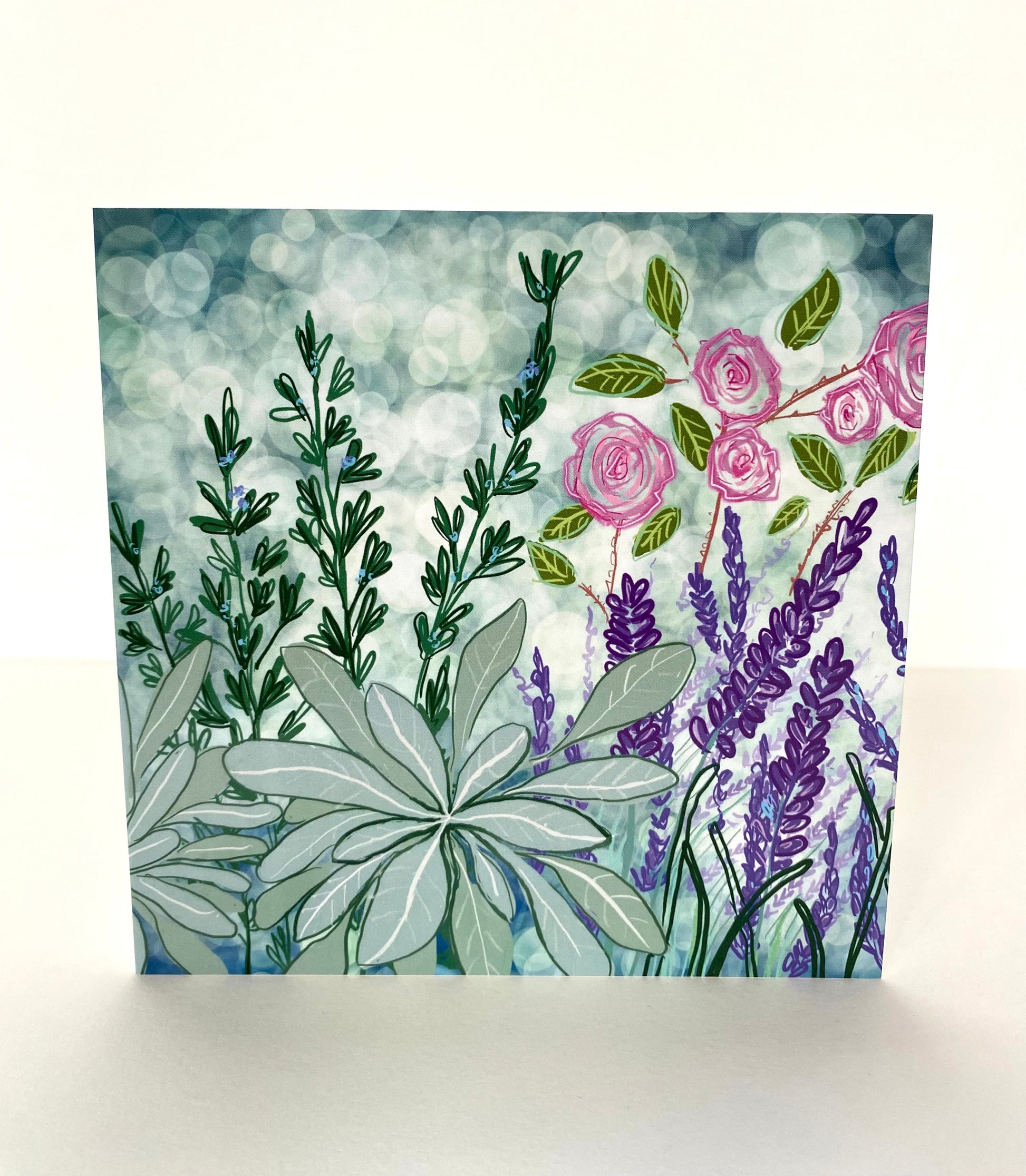 Rosemary, sage and rose greetings card - Rebecca Carr Artist