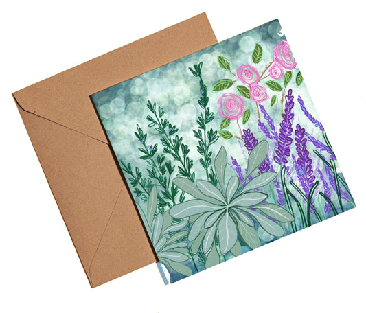 Rosemary, sage and rose greetings card - Rebecca Carr Artist