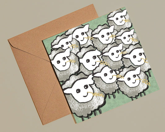 Sheep gathering card - Rebecca Carr Artist justacard yorkshire artist greetings cards