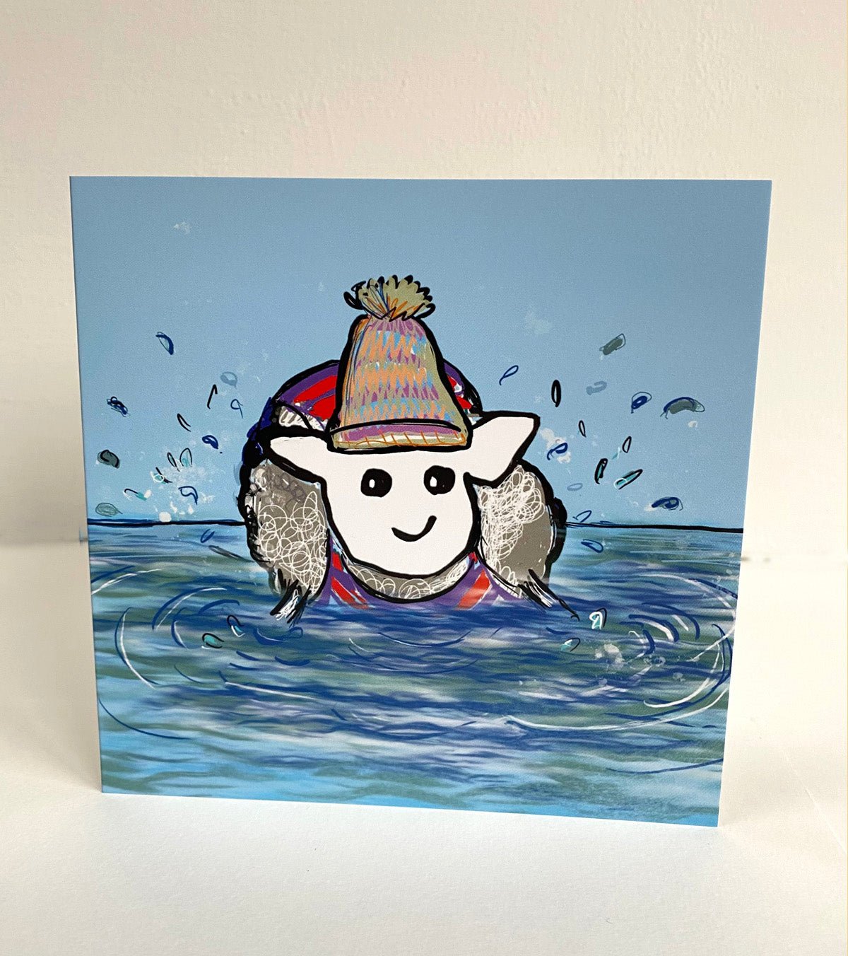 Sheep swimming card - Rebecca Carr Artist