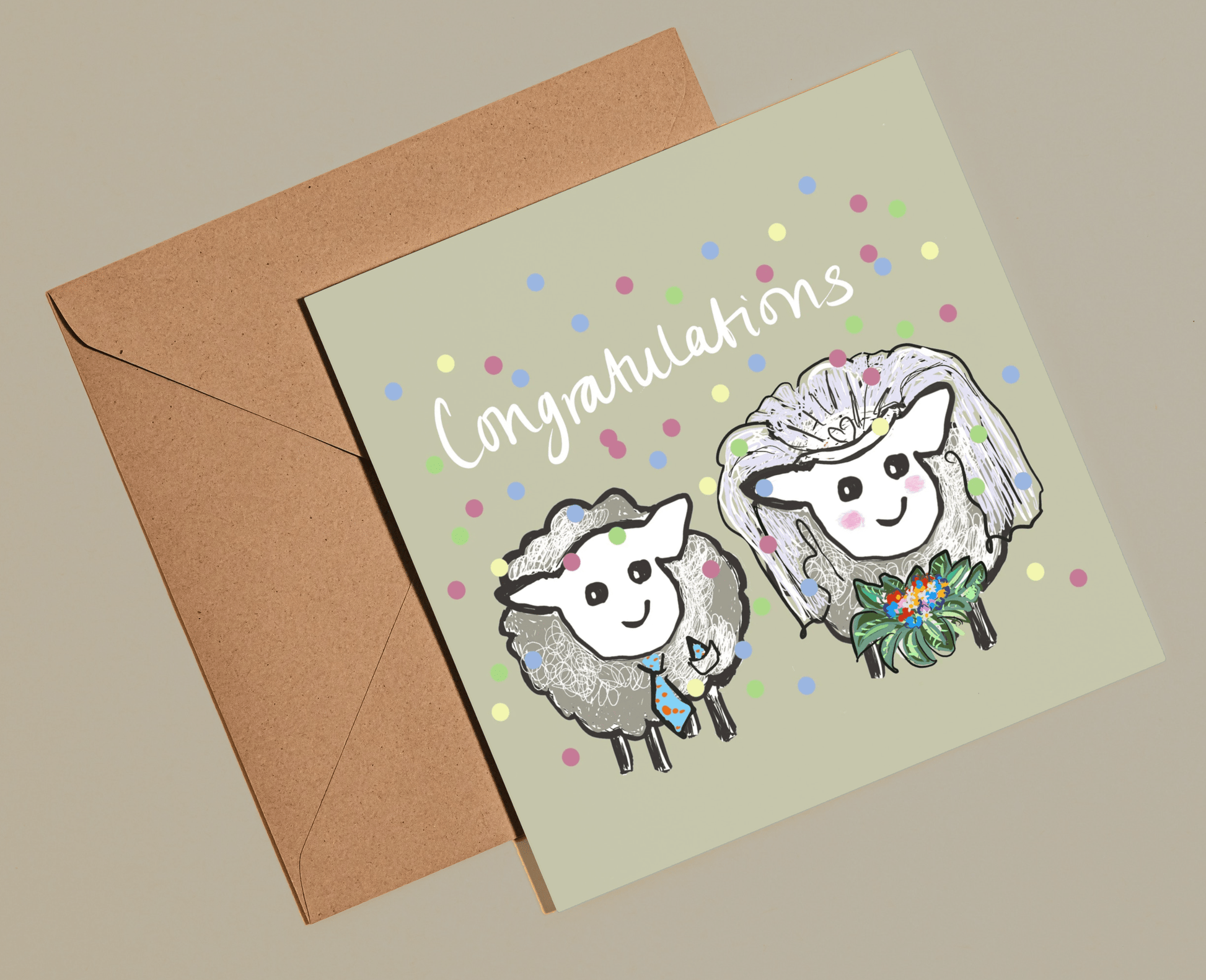 Sheep wedding card - Rebecca Carr Artist justacard yorkshire artist greetings cards