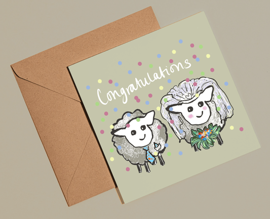 Sheep wedding card - Rebecca Carr Artist justacard yorkshire artist greetings cards