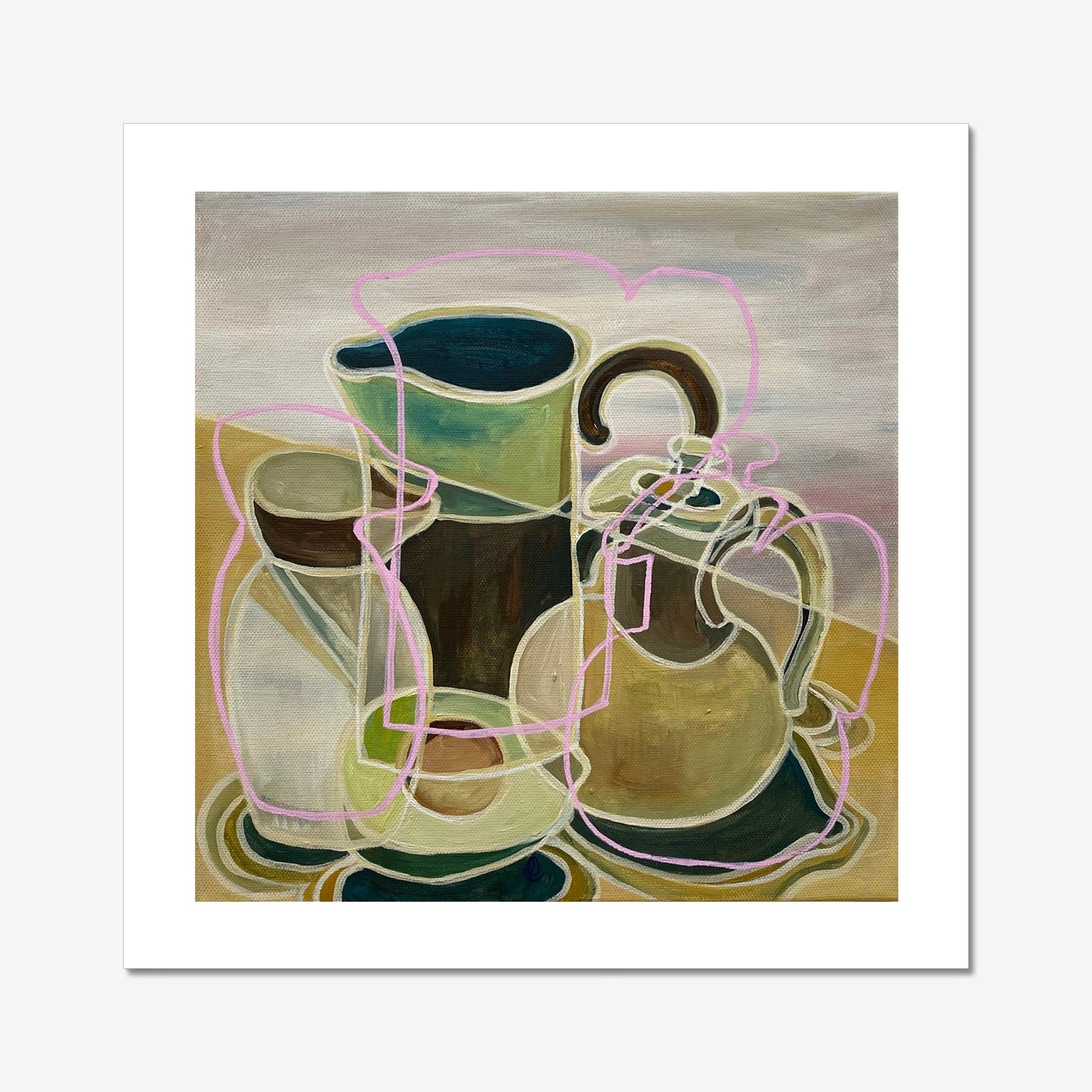 Signed limited edition of 5 still life with studio pottery and avocado - Rebecca Carr Artist