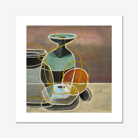 Signed limited edition of 5 still life with studio pottery and orange - Rebecca Carr Artist