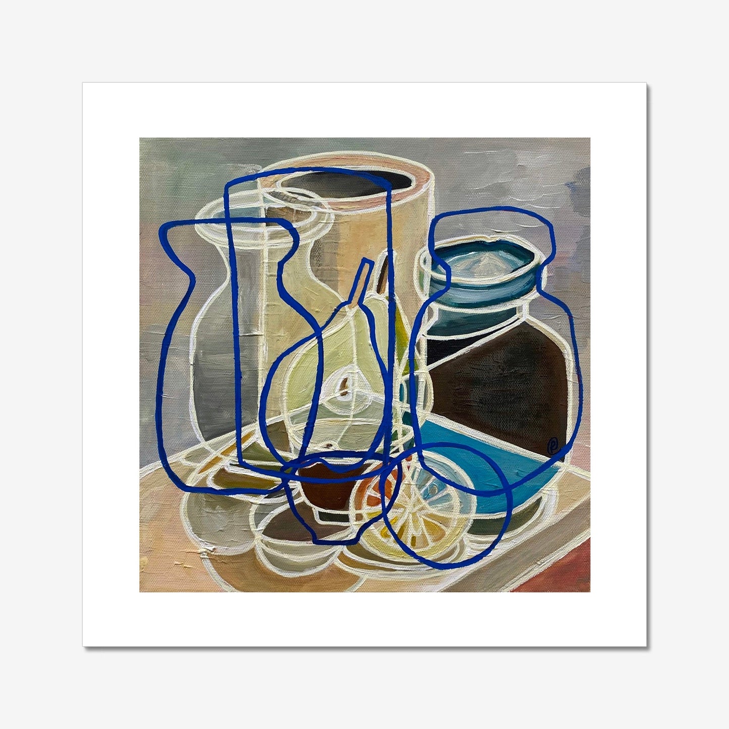 Signed limited edition of 5 still life with studio pottery and pear - Rebecca Carr Artist