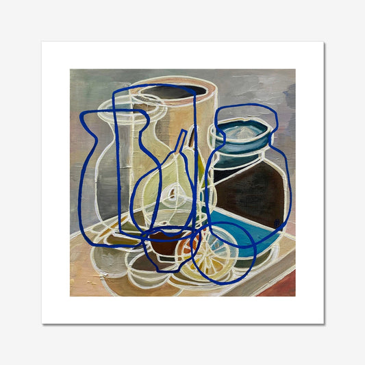 Signed limited edition of 5 still life with studio pottery and pear - Rebecca Carr Artist