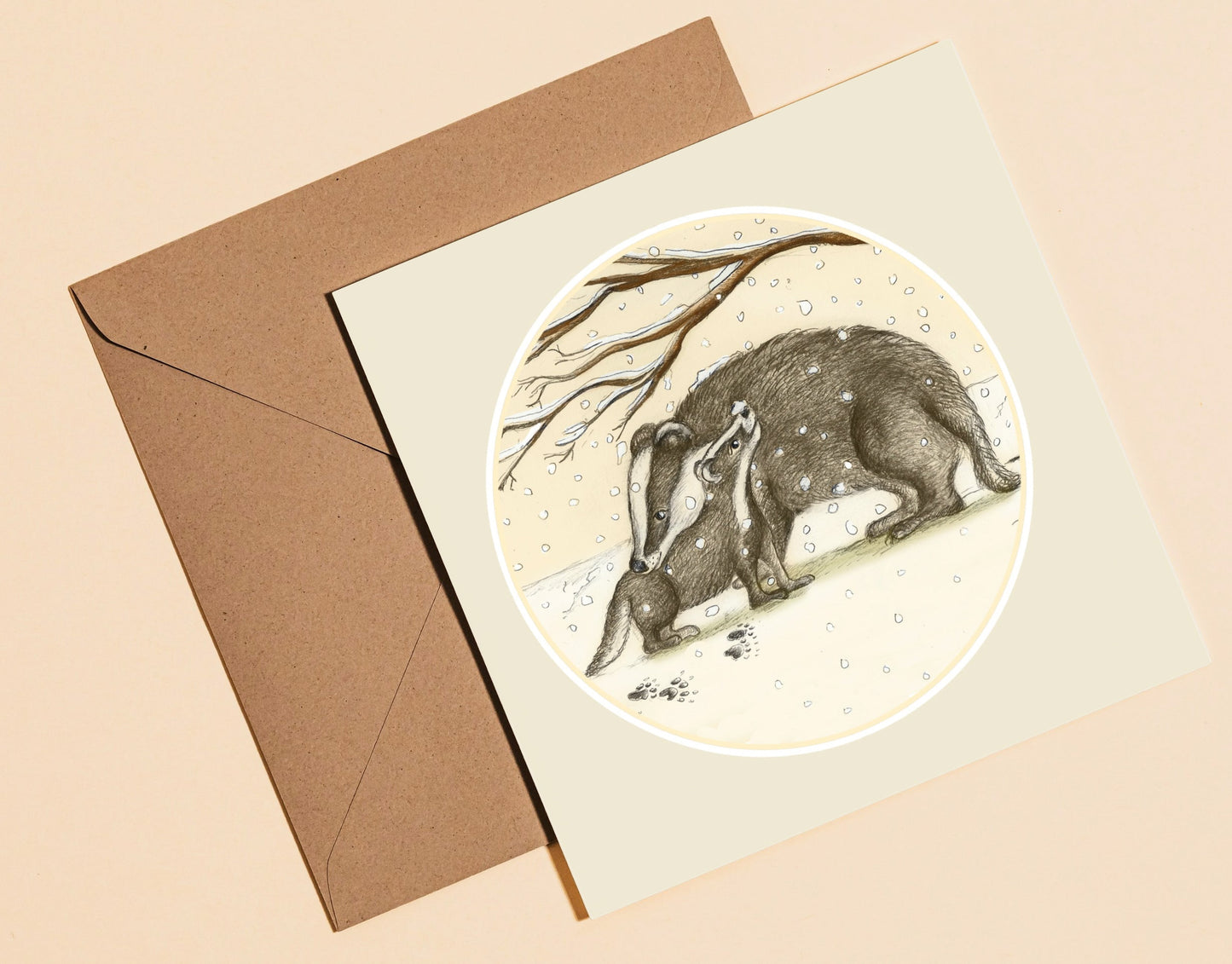 Snow badger Christmas card - Rebecca Carr Artist greetings card just a card yorkshire artist