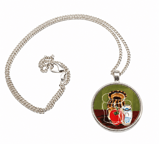 Still life with pottery and pepper pendant necklace and silver chain - Rebecca Carr ArtistJewelleyRebecca Carr ArtistStill life with pottery and pepper pendant necklace and silver chain