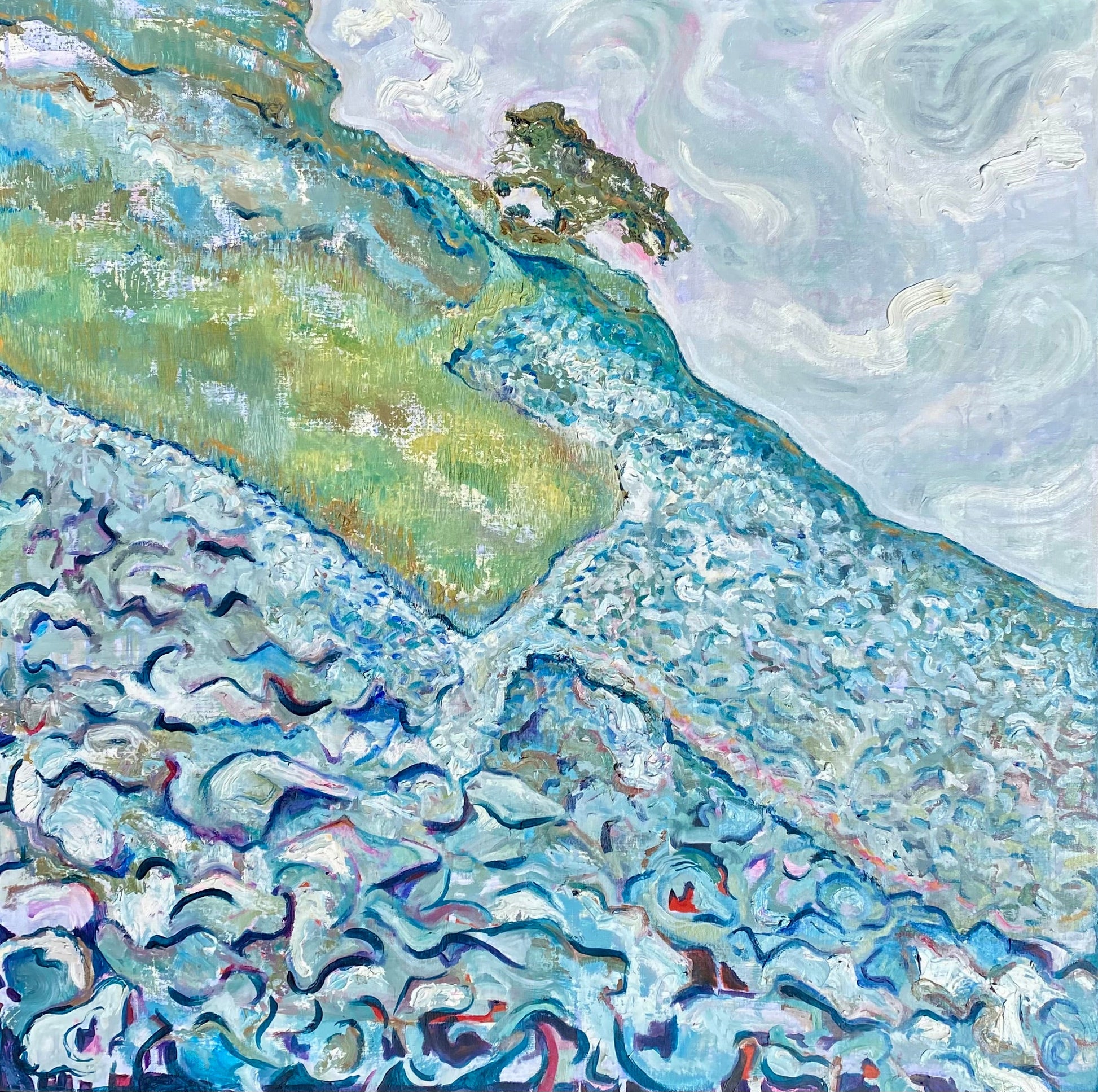 expressive landscape painting of conistone dib limestone landsacpe rebecca carr