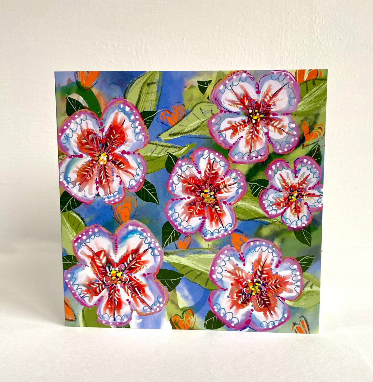 Multi colour tropical flower card - Rebecca Carr Artist